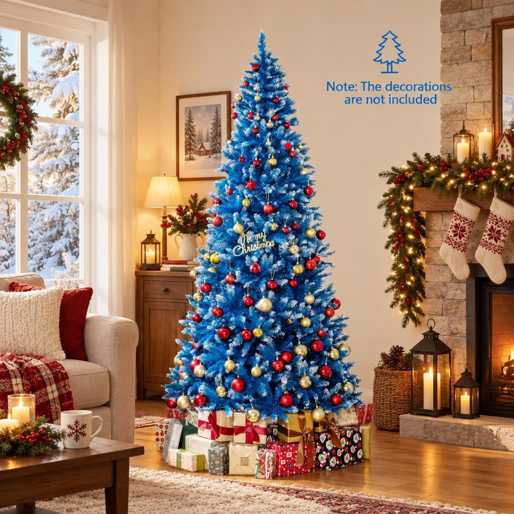 Airfind 6/7/8/9 FT Artificial Christmas Tree with 767 Snowy Branch Tips-8 FT, PVC Metal Frame, 3.1 x 6 ft Footprint, Blue