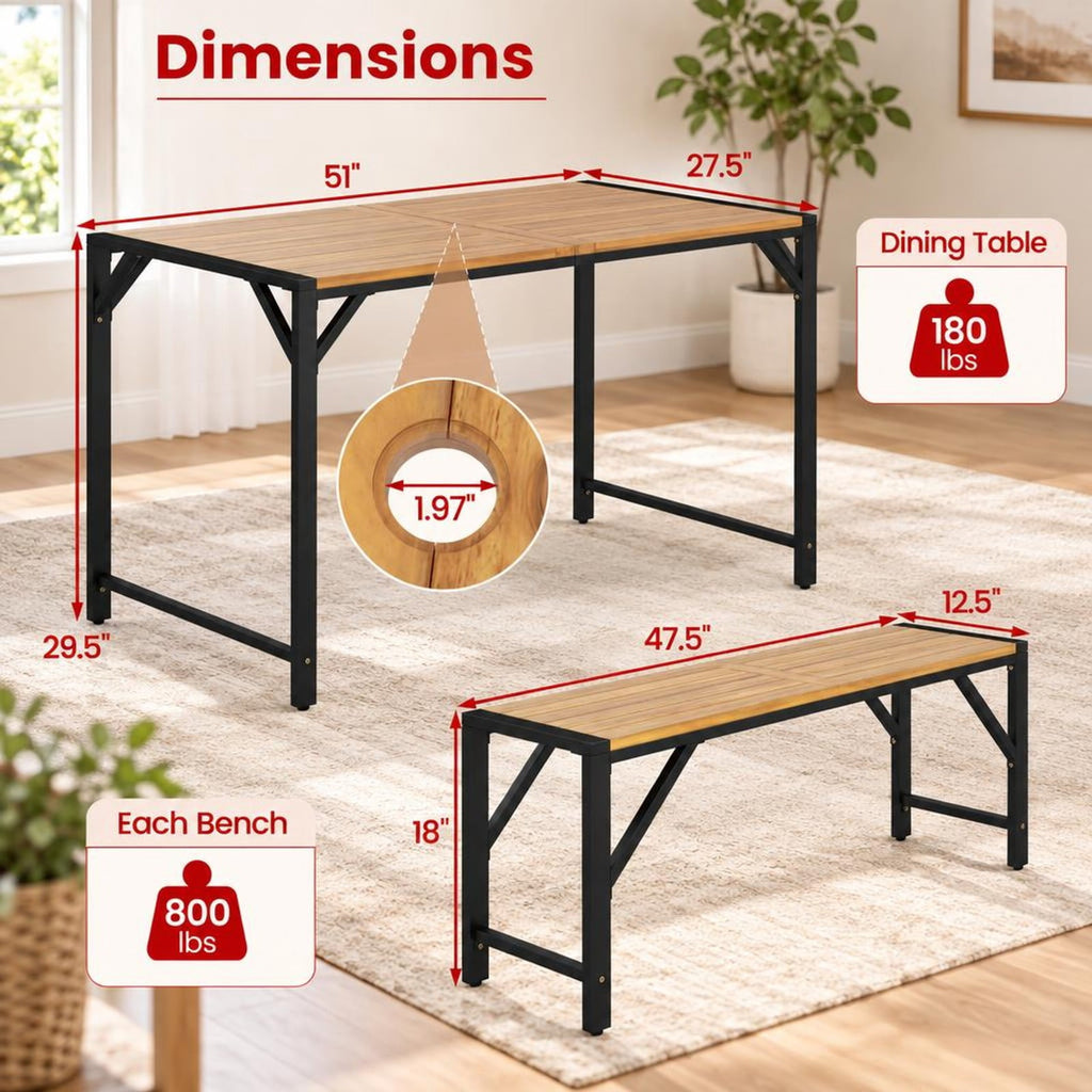 Airfind Set of 2 Acacia Wood Outdoor Bench 47.5 Inch with Slatted Seat for Backyard, of Each Bench 800 lbs Capacity, 47.5 Inch x 12.5 Inch x 18 Inch Footprint, Wood