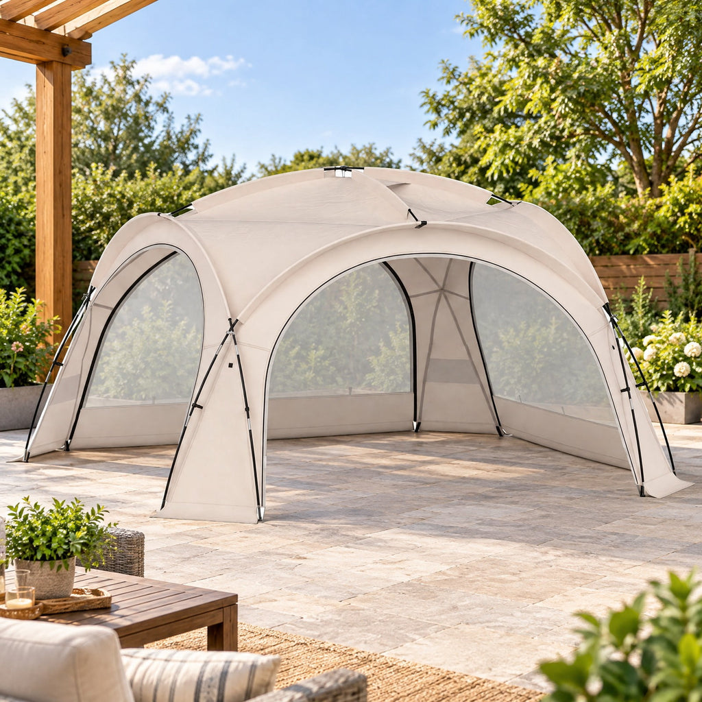 Airfind Beach Tent for 12-15 People Easy Setup Dome Canopy Tent with 4 Removable Zippered Sidewalls, Oxford Cloth Mesh Fiberglass Pole Frame, Brown