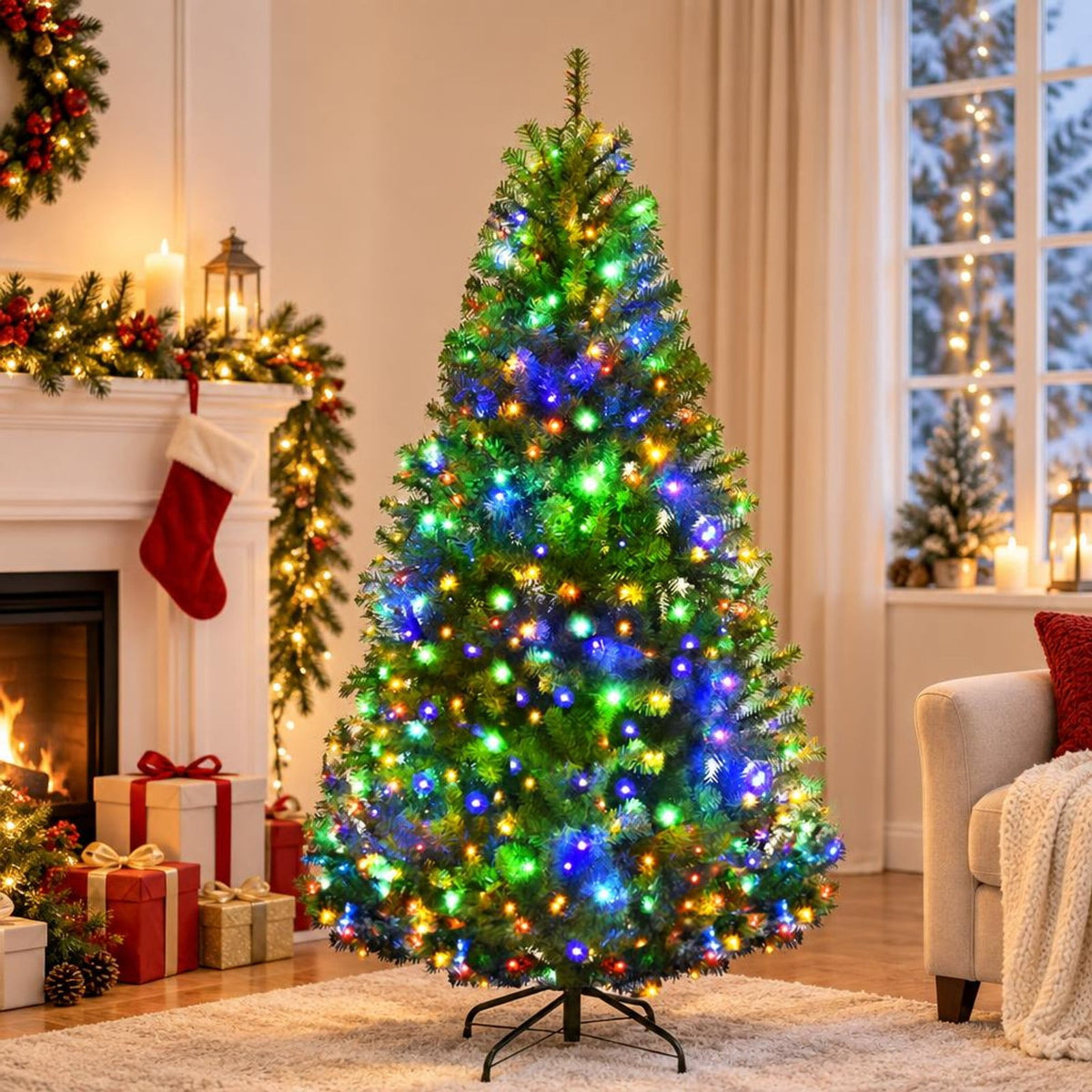 Airfind Artificial Premium Hinged Christmas Tree-5 ft, PVC Frame, 0.9in x 1.6in x 2in Footprint, Green Adapter: UL-certified