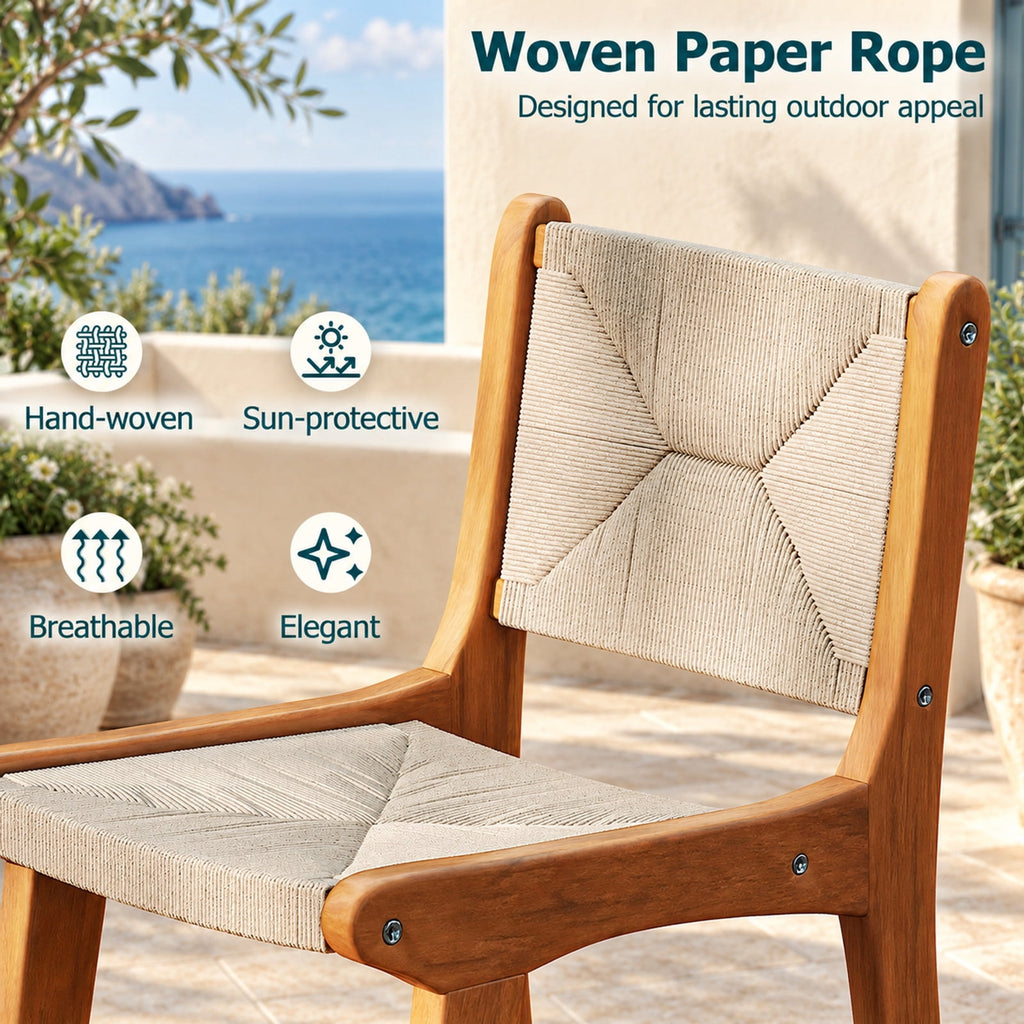 Airfind Set of 4 Outdoor Counter Height Bar Stool Woven Paper Rope Patio Barstool with Teak Wood Frame, 400 lbs Capacity, Wood