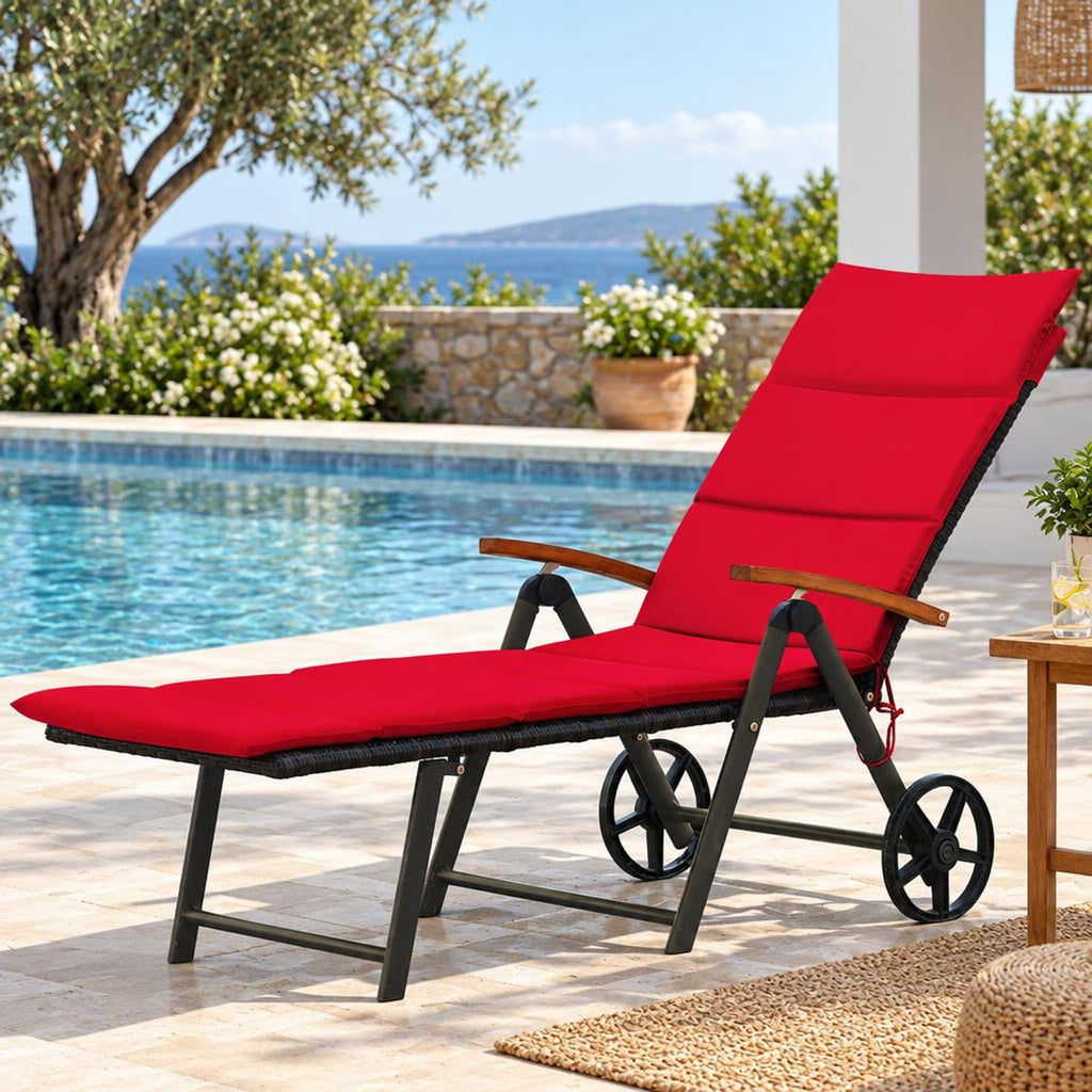 Airfind Outdoor Chaise Lounge Chair Rattan Lounger Recliner Chair, 385 lbs Height from ground to seat: 15.7 Capacity, PE rattan aluminum Frame, Red