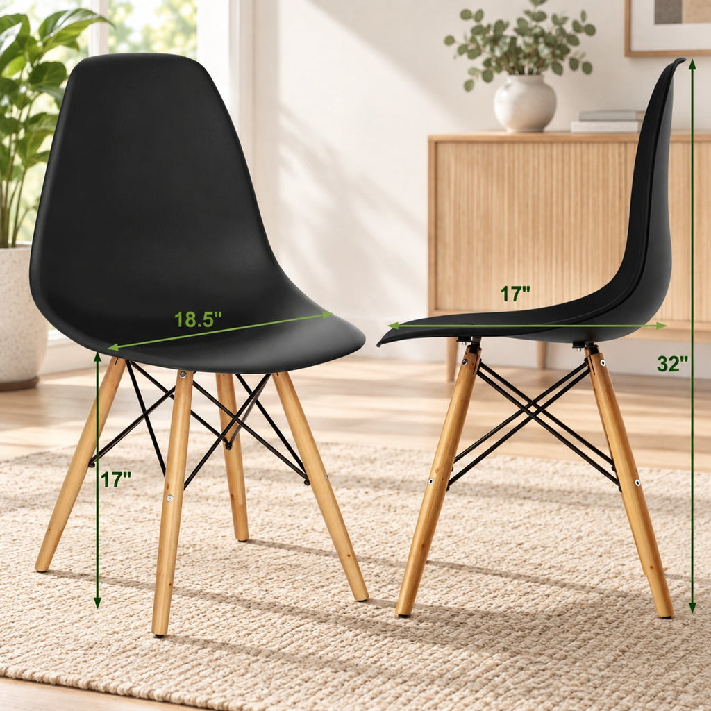Airfind Set of 2 Mid-Century Modern DSW Dining Side Chair, PP seat Beech Wood legs Weight limit : 300 pounds Frame, 22in x 18.5in x 32in Footprint
