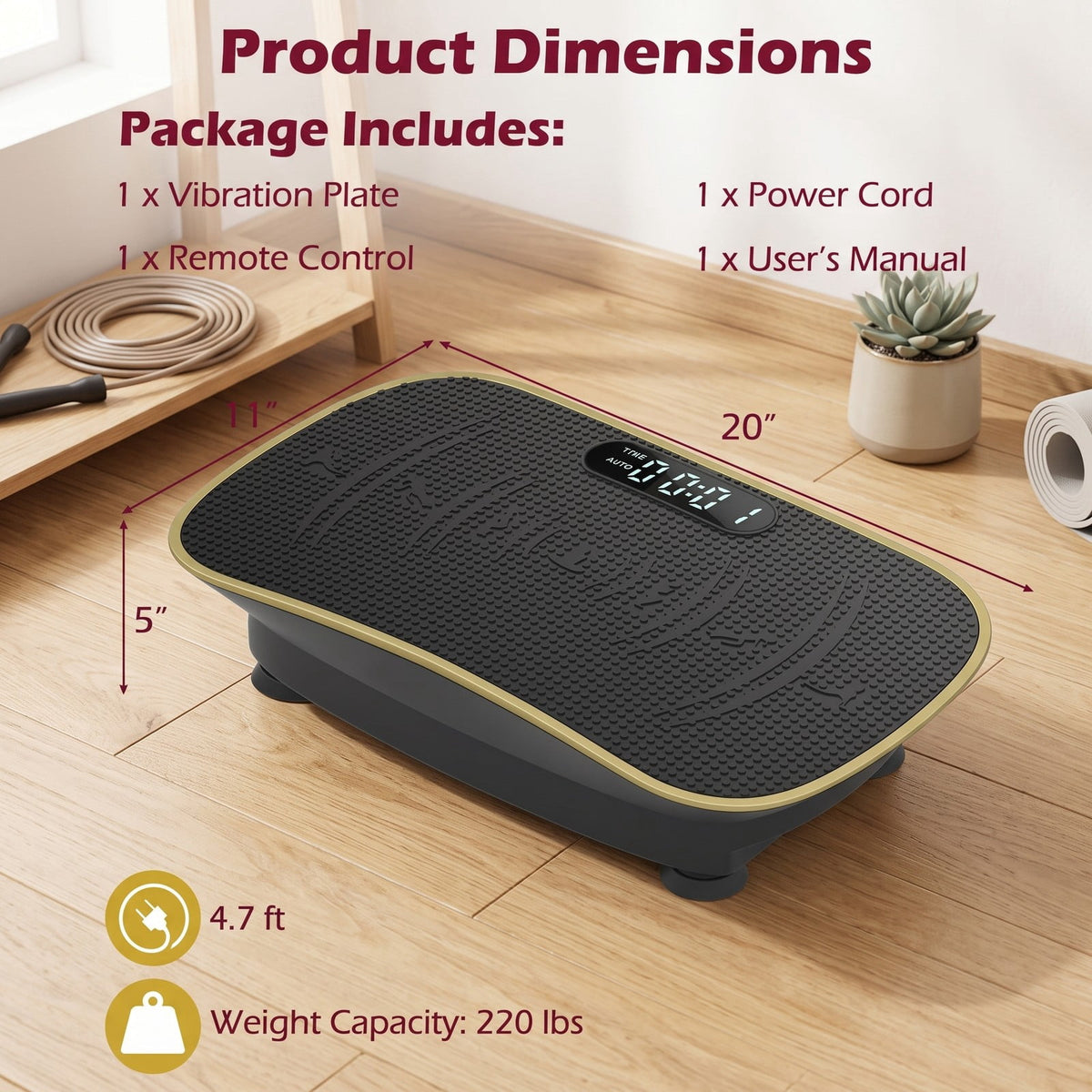 Airfind Vibration Plate Exercise Machine for Lymphatic Drainage and Weight Loss, Whole Body Vibration Platform with 10 Speed Intensities, LED Display and Remote, Black