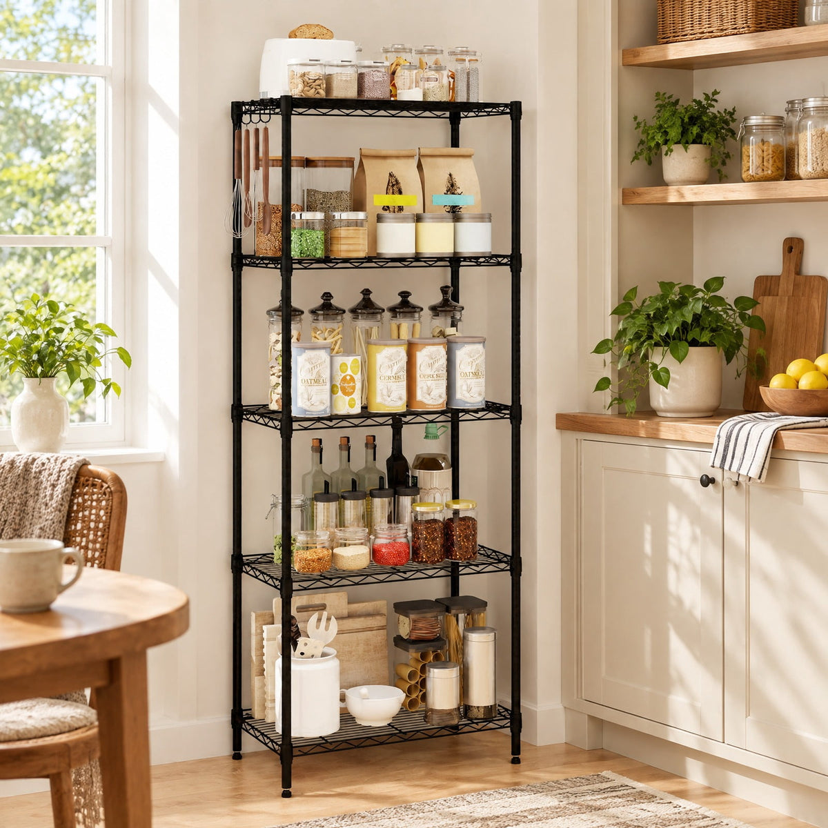 Airfind 5-Tier Metal Storage Shelving Unit with V-Shaped Wire Rack and 750 LBS Capacity, 750 lbs Capacity, Metal Frame, Black