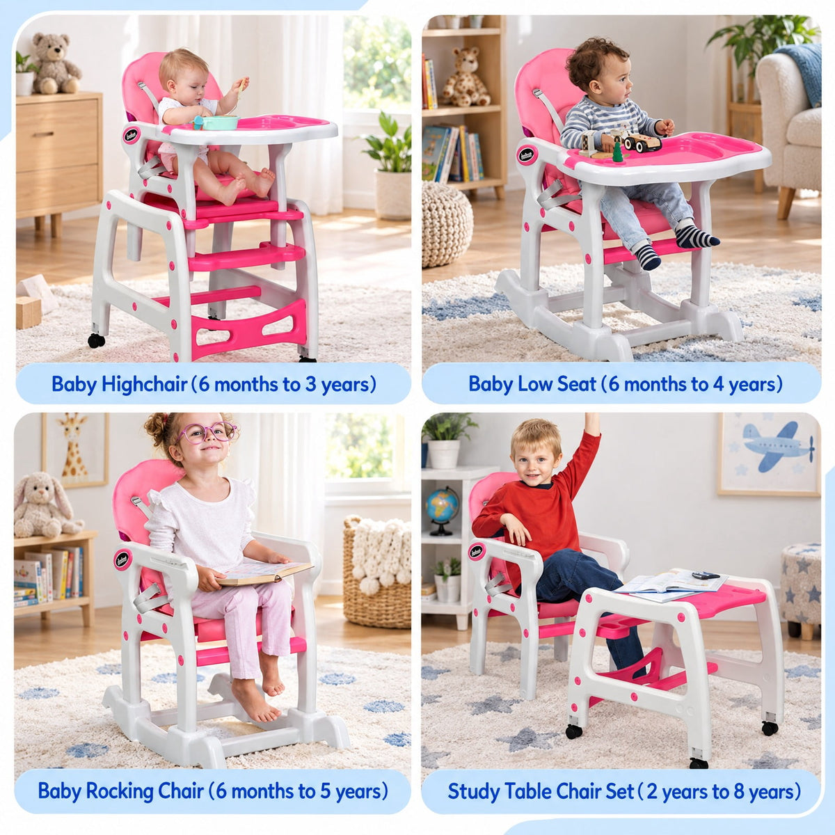 Airfind 3-in-1 Youth High Chair with Lockable Universal Wheels, 50 lbs Capacity, PP PE Sponge, Suitable for 6 Months to 8 Years, Unspecified