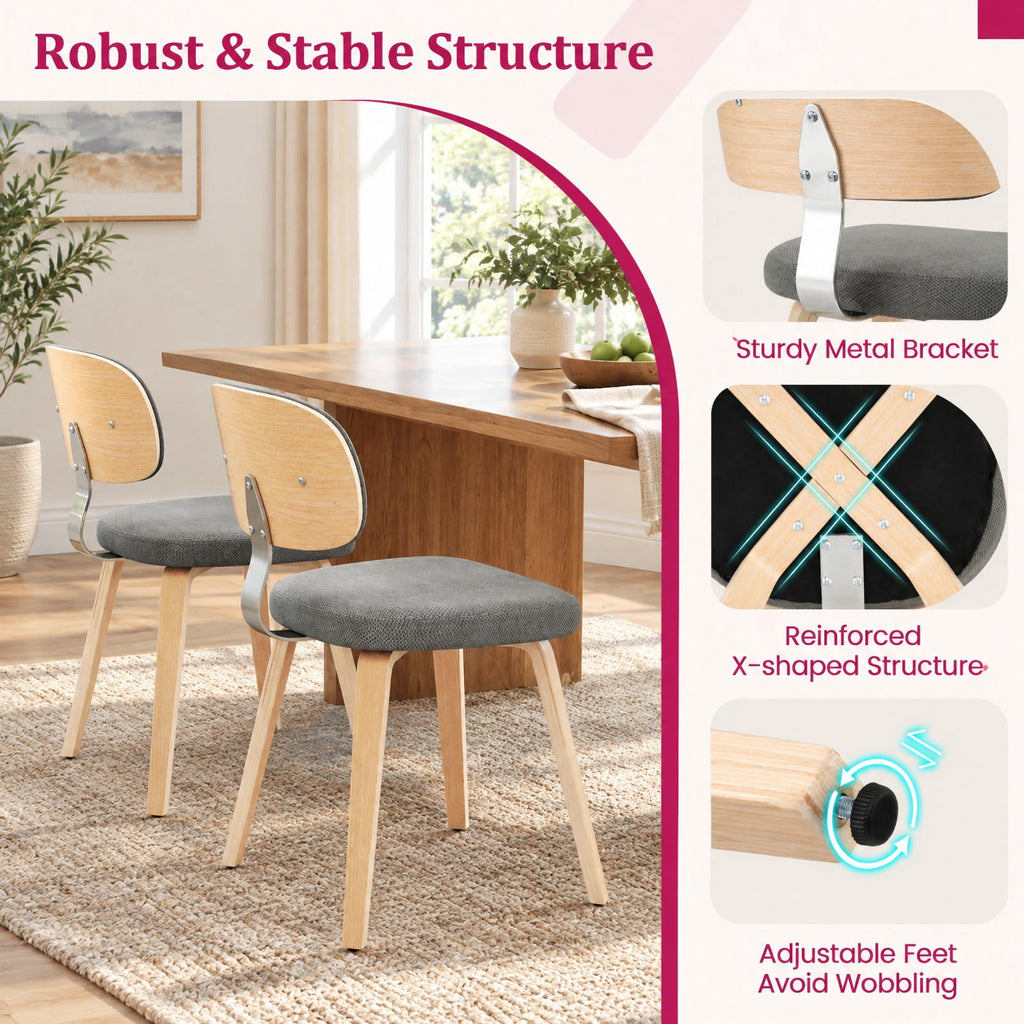 Airfind Chenille Fabric Upholstered Wooden Kitchen Chairs Set of 4, Chenille Sponge Bentwood Metal Frame, 330 lbs Capacity, Gray