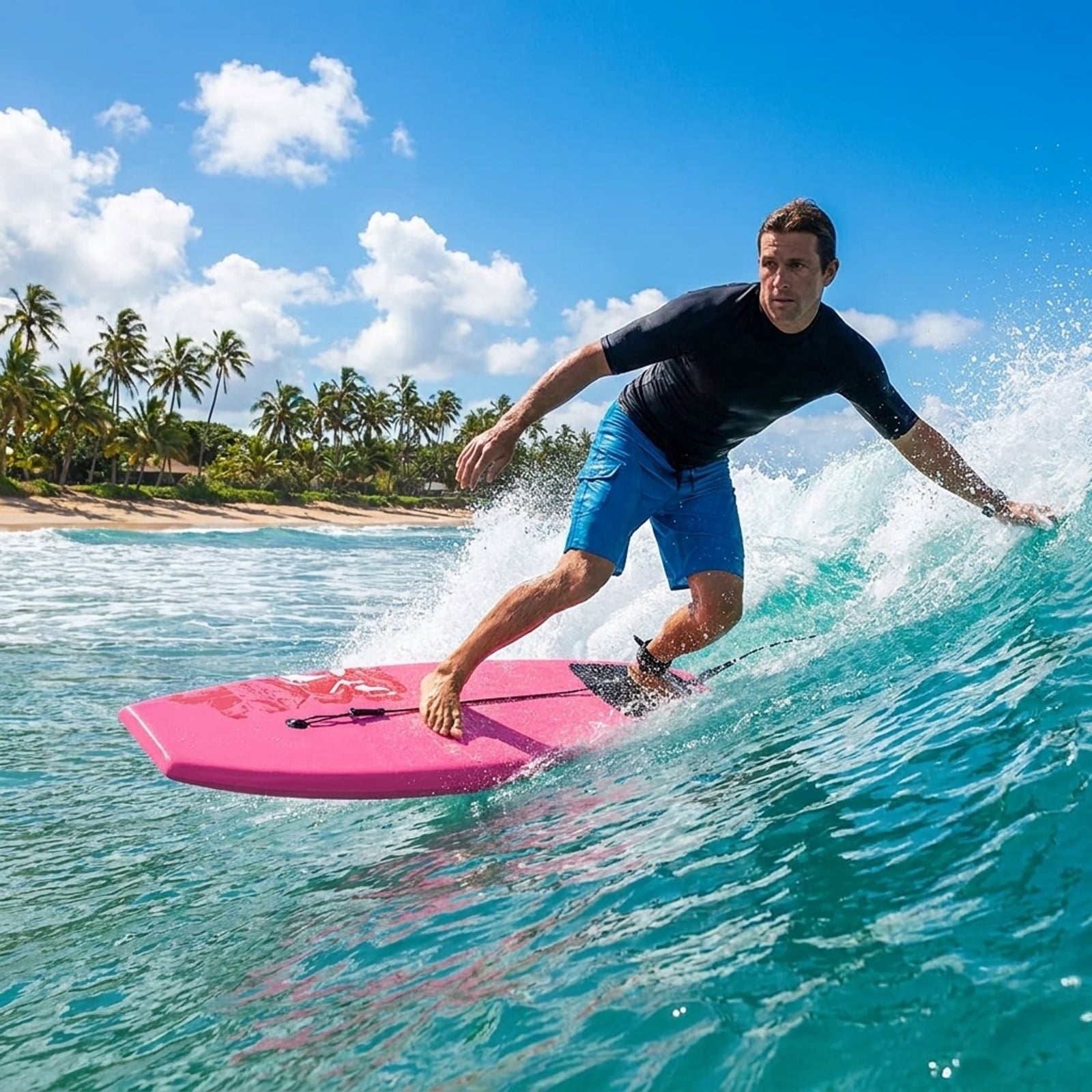 Airfind 33 Inch IXPE Bodyboard for Kids ¡ª Cool-Touch Deck, EPS Core, HDPE Slick Bottom, Crescent Tail, Coiled Wrist Leash Included (Pink)