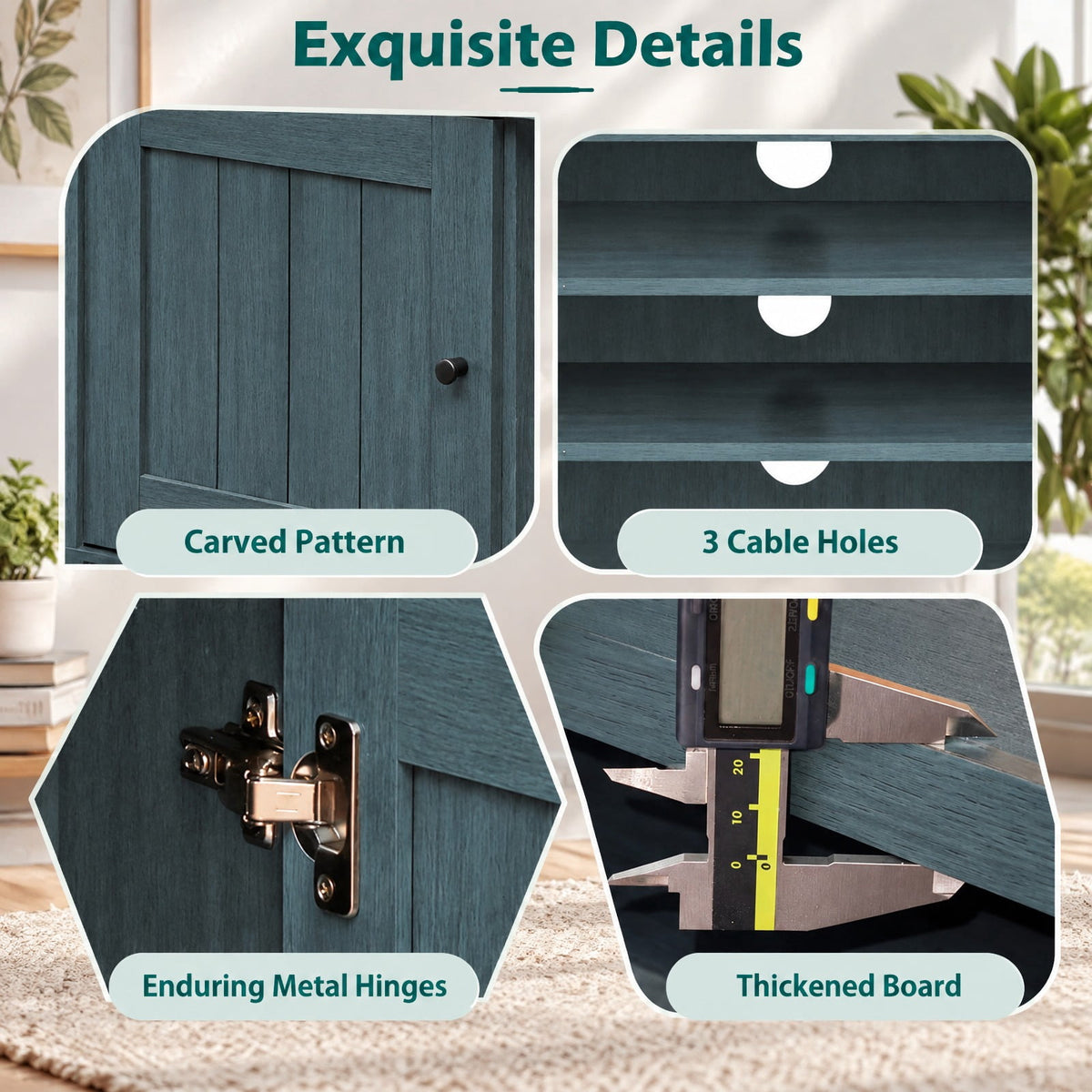Airfind 2-Door TV Stand for TVs up to 65 Inch Mid Century Modern Entertainment Center, 176 lbs Capacity, Engineered Wood Metal Frame, Turquoise