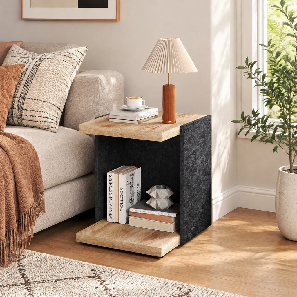 Airfind Side Table, End Table 2-Tier Sofa, with Open Storage Shelf, 55 lbs Capacity, Engineered Wood MDF Frame with Functional Design, Oak