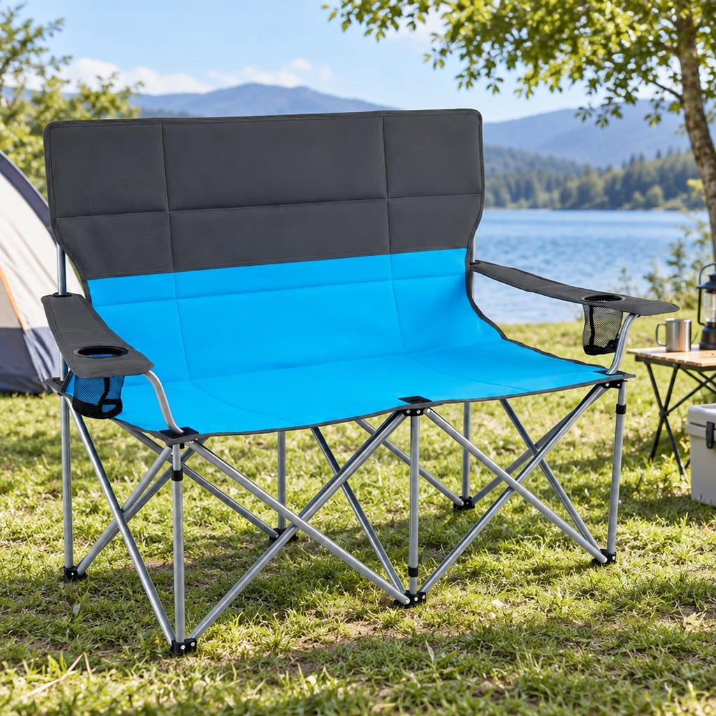 Airfind Double Camping Chair with Carry Bag Cup Holders, 660 lbs Capacity, Metal Oxford Fabric Sponge, 40 Inch x 20.5 Inch x 36.5 Inch , Blue