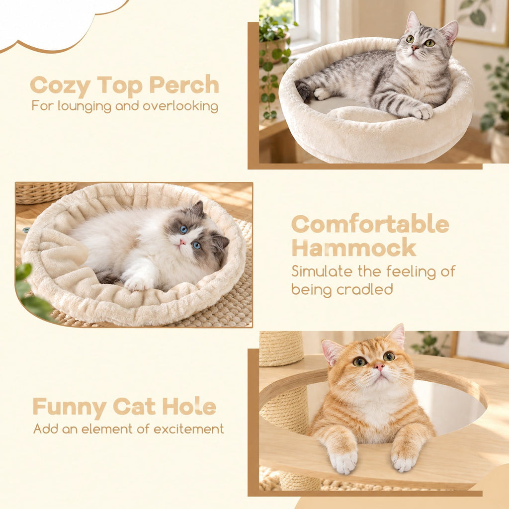 Airfind 60 Inches Tall Cat Tree with 2-Story Condo and Sisal Scratching Posts, 27.5 Inch x 15.5 Inch x 60 Inch Condo Footprint, Natural
