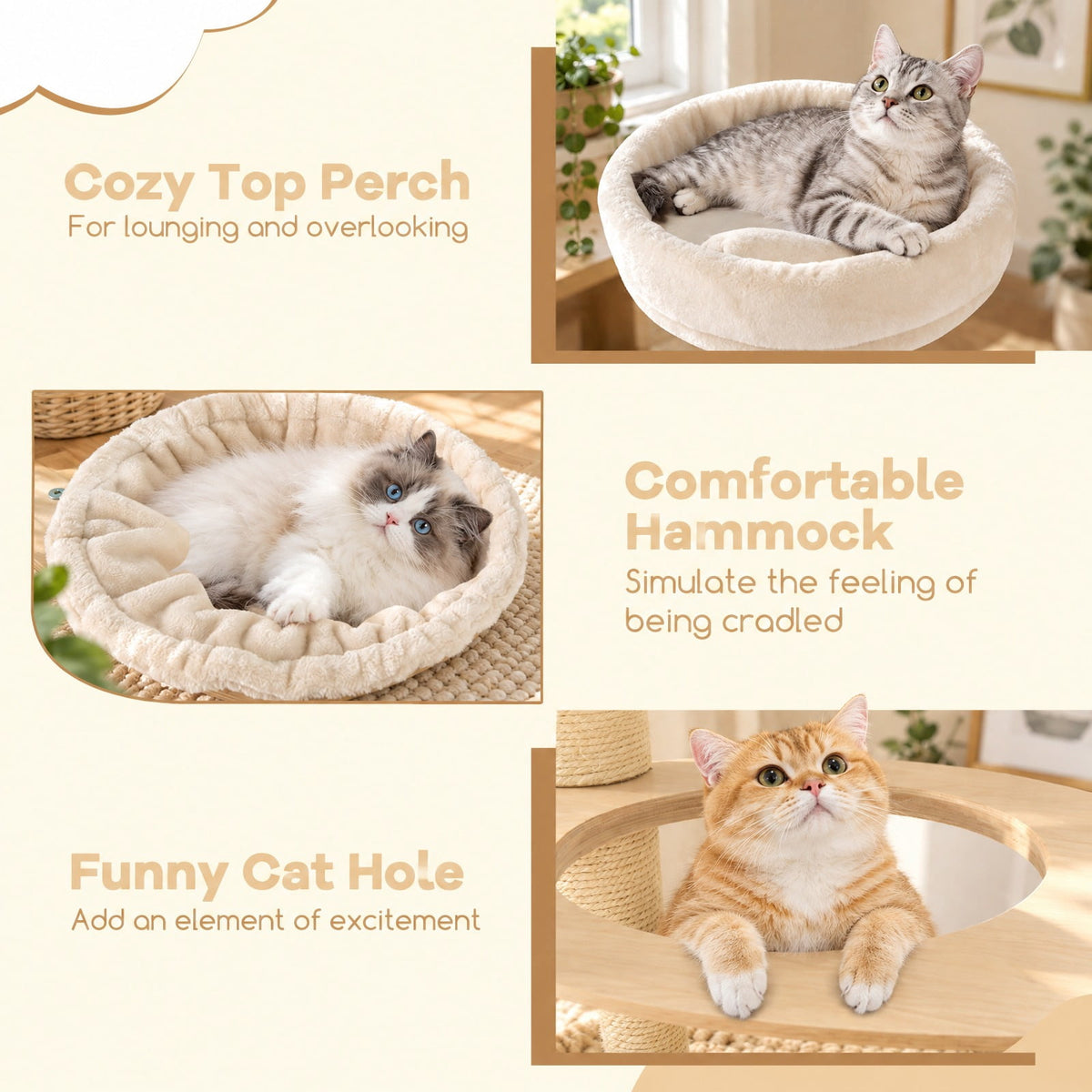 Airfind 60 Inches Tall Cat Tree with 2-Story Condo and Sisal Scratching Posts, 27.5 Inch x 15.5 Inch x 60 Inch Condo Footprint, Natural