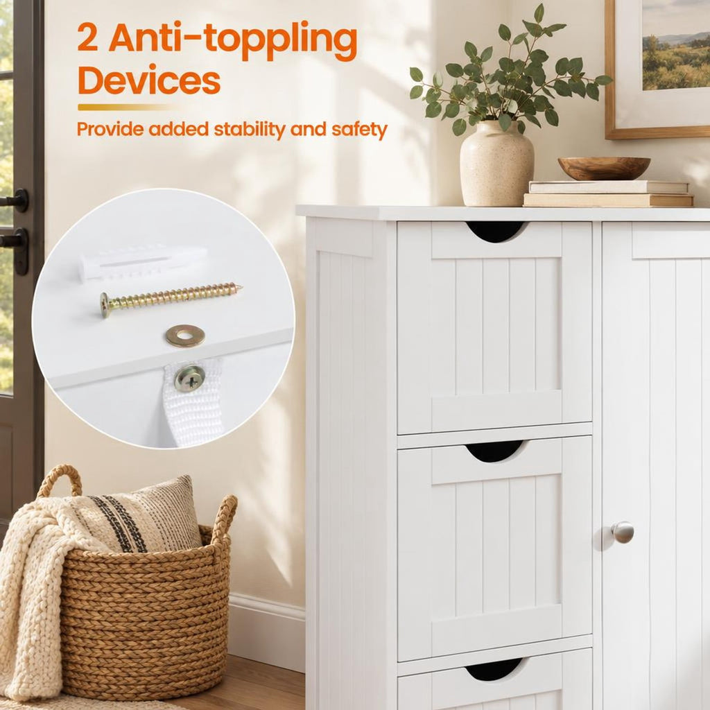 Airfind Bathroom Floor Cabinet Side Storage Cabinet with 3 Drawers and 1 Cupboard, MDF Frame, 24 x 12 x 32 Footprint, White