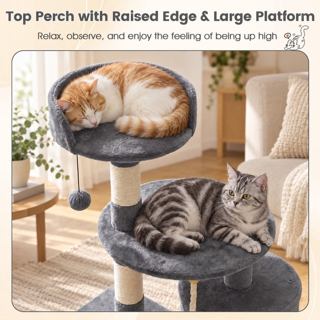 Airfind 36 Inch Tall Kitten Tower with Condo and Plush Perch, 22 lbs Capacity, Engineered Wood Sponge Plush Fabric Sisal Base Frame, Light Gray