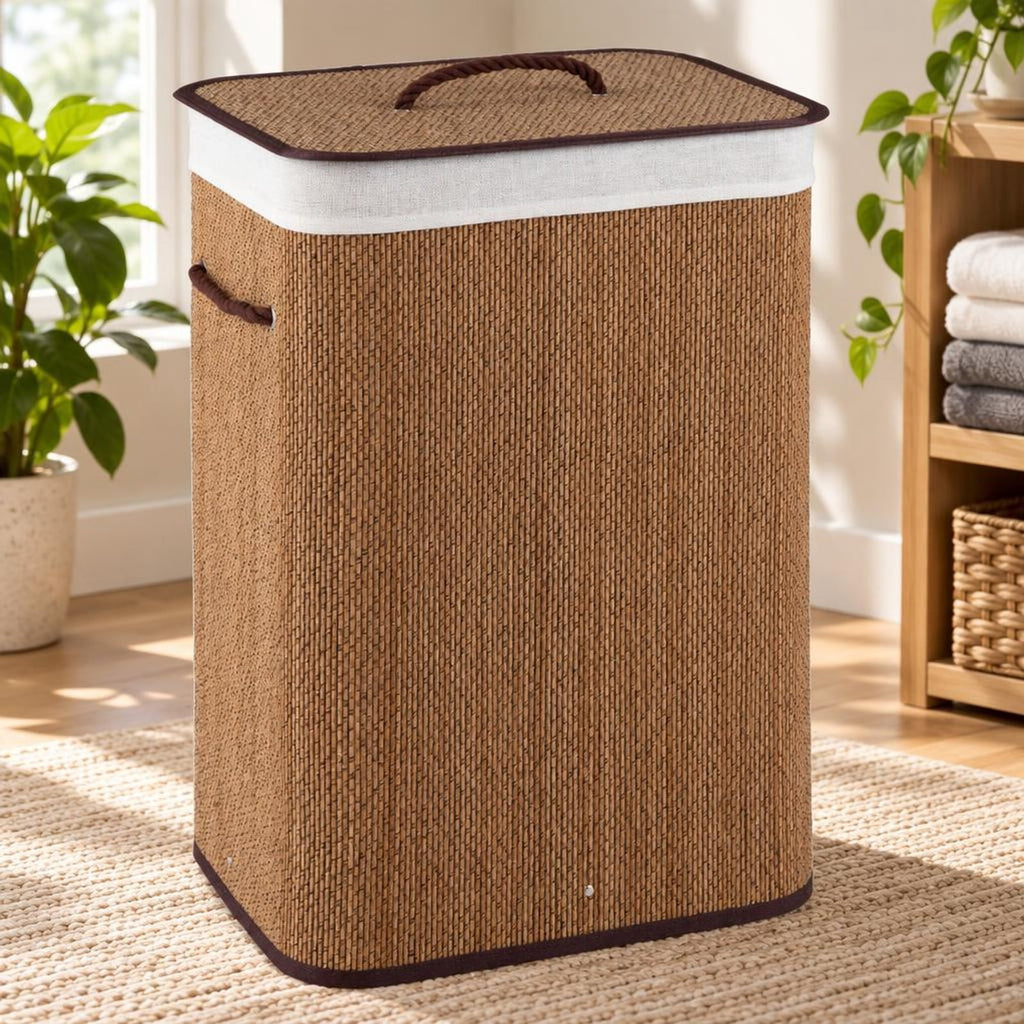 Airfind 19 Gal Capacity Bamboo Clothes Hamper with Removable Liner and Portable Handles, 22 lbs Capacity, 16.5 x 12.5 x 24 Footprint, Brown