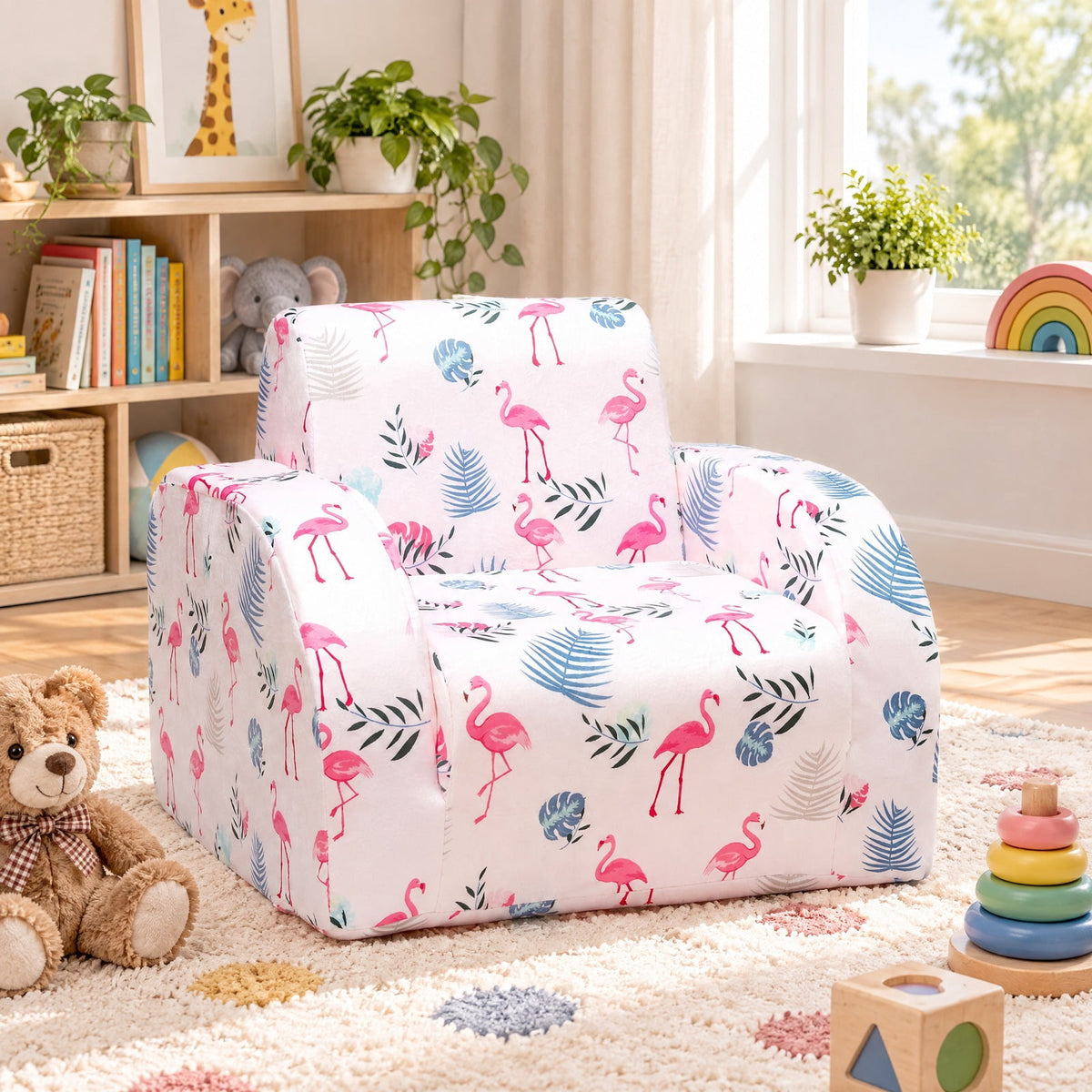 Airfind 3-in-1 Convertible Kid Sofa Bed Flip-Out Chair Lounger for Toddler, 66 lbs Capacity, Velvet fabric sponge Fully expanded Frame, Pink