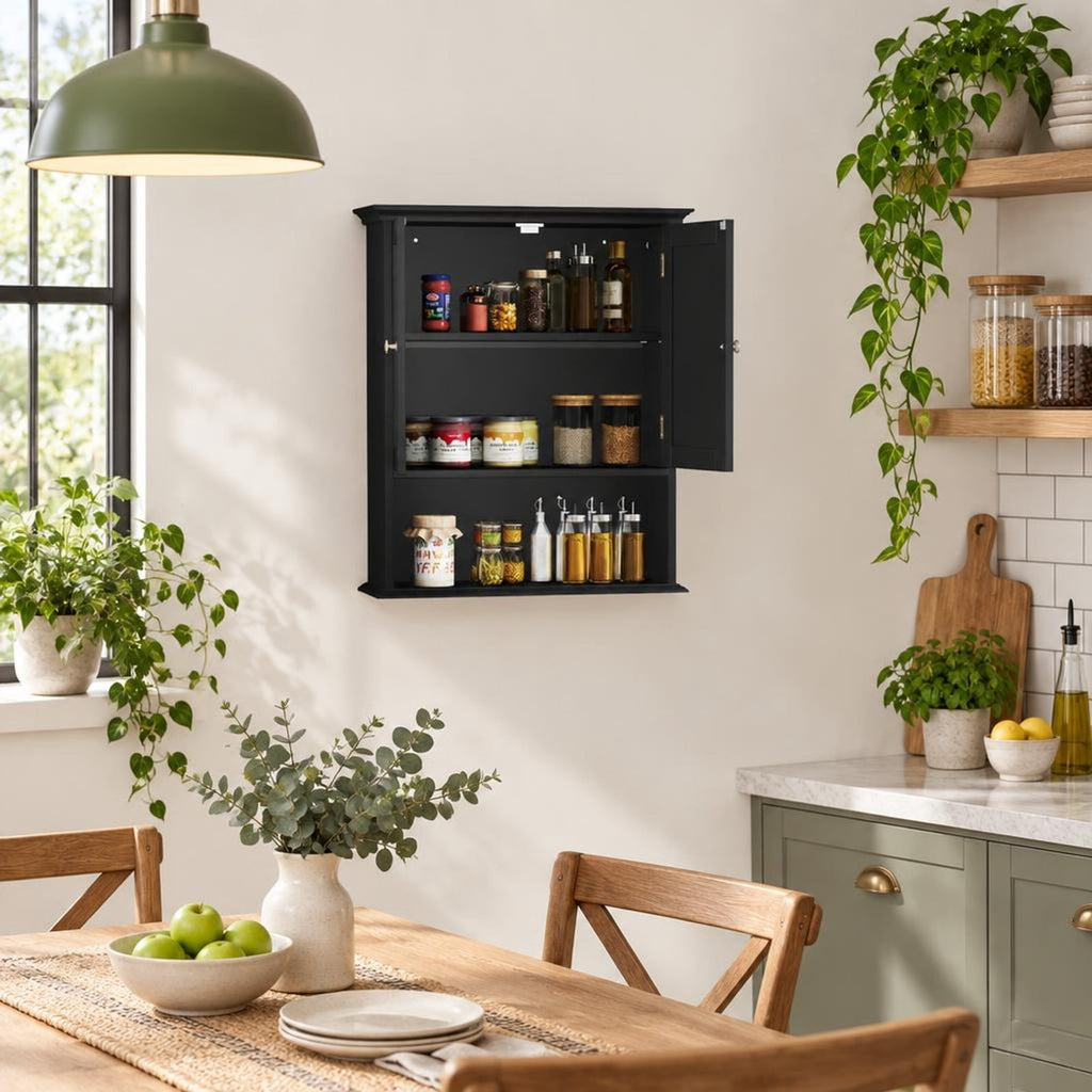 Airfind Wall Mount Bathroom Cabinet Storage Organizer with Doors and Shelves, MDF Metal for Convenient Everyday Use, Black