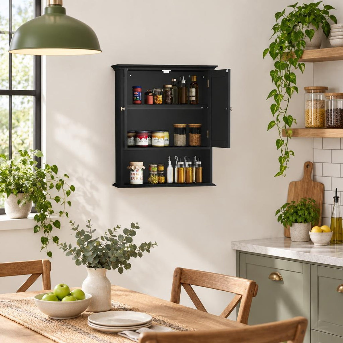 Airfind Wall Mount Bathroom Cabinet Storage Organizer with Doors and Shelves, MDF Metal for Convenient Everyday Use, Black