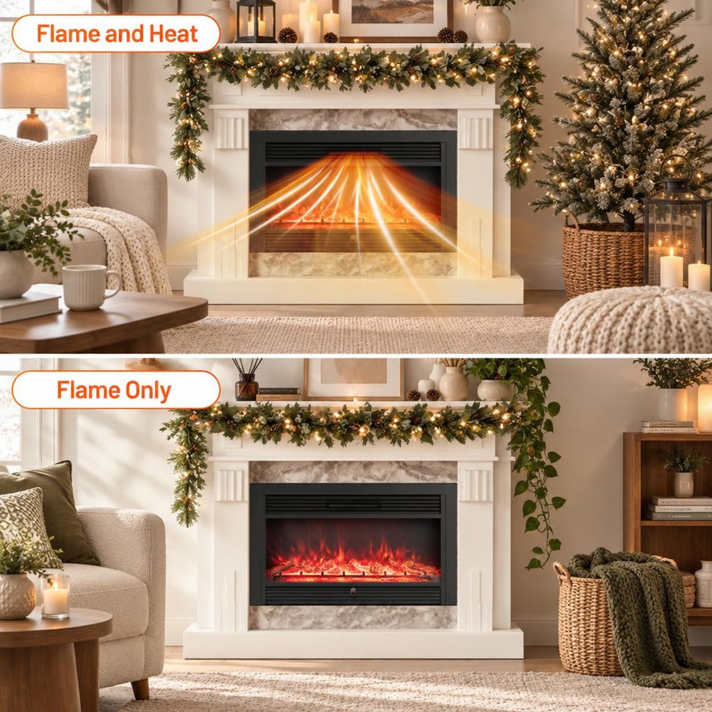 Airfind 33/36-Inch Electric Fireplace Insert 750W/1500W Recessed Fireplace Heater-1500W, Metal Tempered Glass Frame, Black