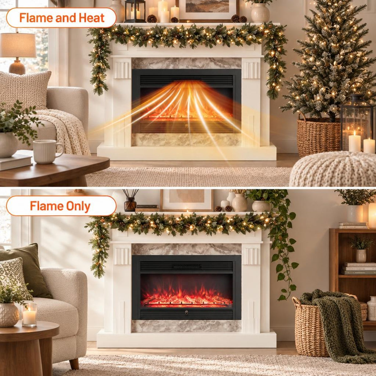 Airfind 33/36-Inch Electric Fireplace Insert 750W/1500W Recessed Fireplace Heater-1500W, Metal Tempered Glass Frame, Black