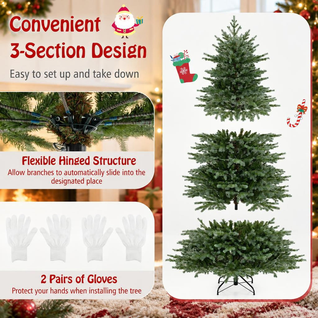Airfind 7 Feet Artificial Christmas Tree with 3156 Lush PVC Branch Tips and 400 Warm White LED Lights, PVC PE Metal Frame, Green