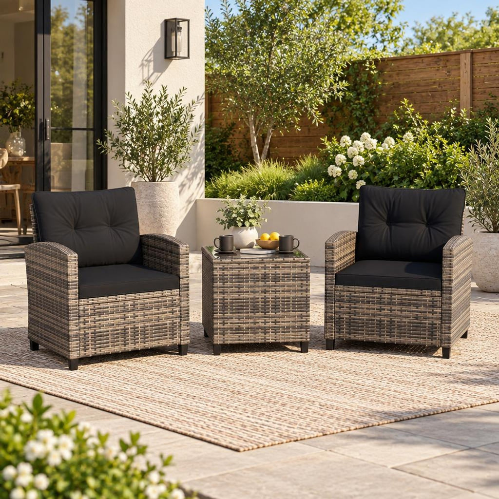 Airfind 3 Pieces Patio Furniture Set with Tempered Glass Coffee Table-Black Brown, 400 lbs Capacity, 25.5 x 26 x 30 Footprint, Coffee