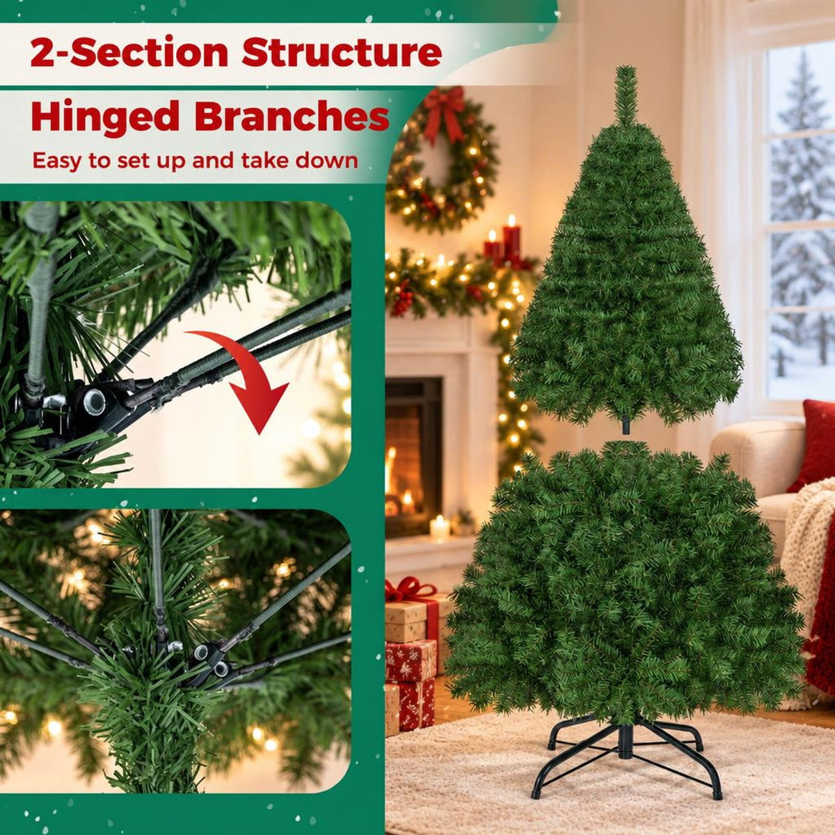 Airfind 5ft Automatic Christmas Tree with 519 Full PVC Branch Tips, PVC Frame, Tree Height 5 ft, Tree Width 3 ft