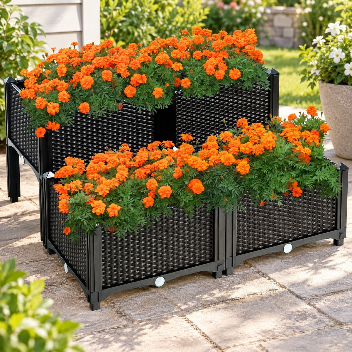 Airfind Set of 4 Elevated Flower Vegetable Herb Grow Planter Box, Reinforced PP materials Frame, Brown
