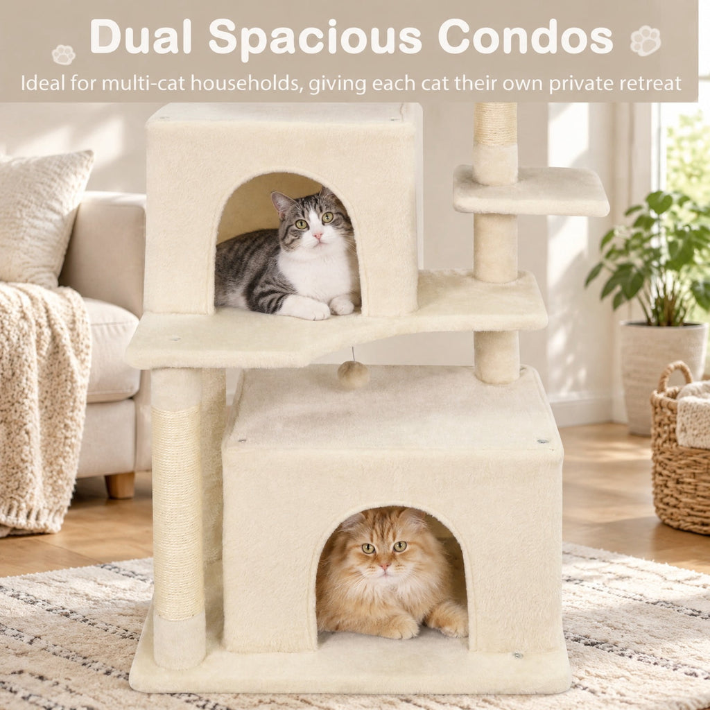 Airfind Large Cat Tree for Indoor Cats 70 Tall Cat Tower, 33 lbs Capacity, Plush Fabric Sisal Engineered Wood Overall Height 70 Base Frame, Beige