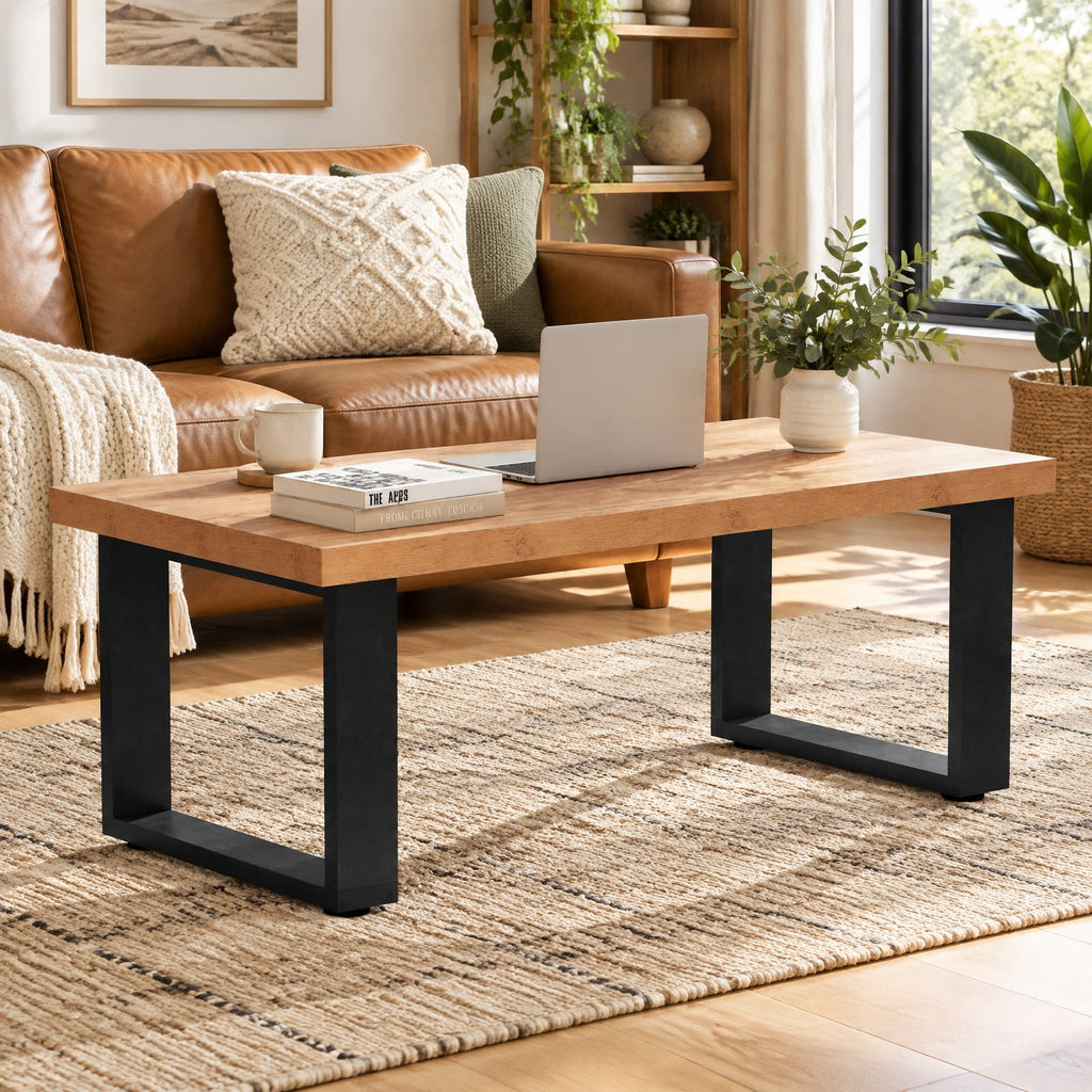 Airfind 47 inch Farmhouse Style Rustic Coffee Table with Thickened Tabletop and Natural Wood Texture, 176 lbs Capacity, Engineered Wood Frame, Oak