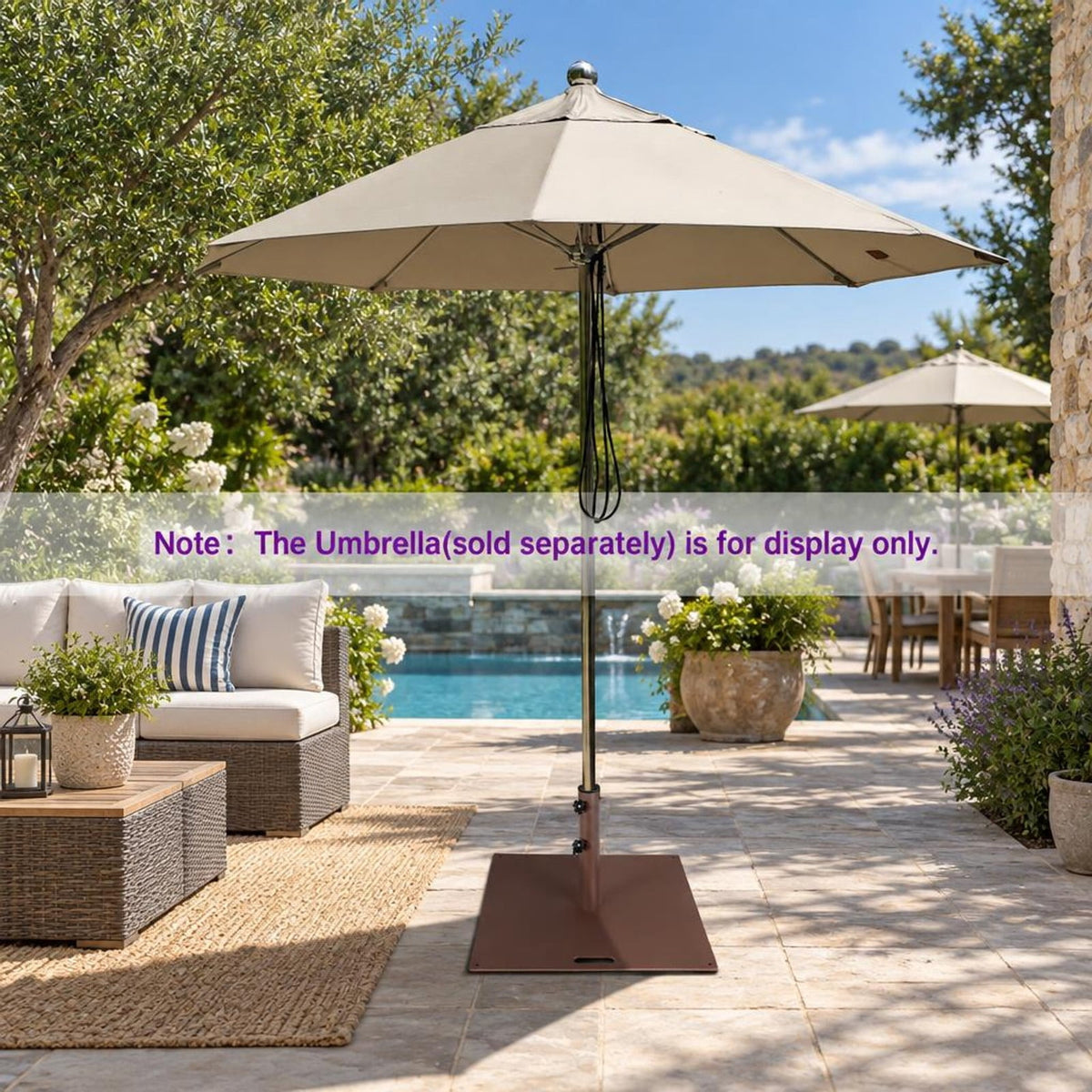 Airfind 50 LBS Weighted 24 Inch Square Patio Umbrella Base, Steel PP Frame, 24 x 24 x 14 (L x W x H) Suitable Footprint, Brown