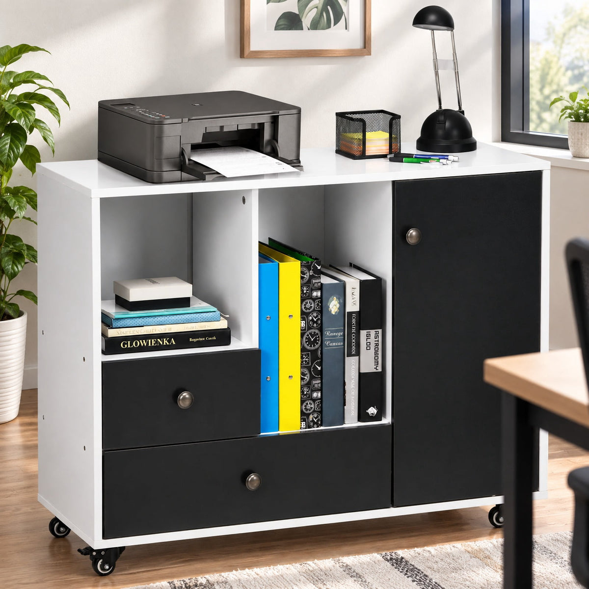 Airfind Lateral Mobile Filing Cabinet with 2 Drawers, Engineered wood Frame, 35.5in x 14in x 27.5in(L x W x H) Big drawer Footprint, Black