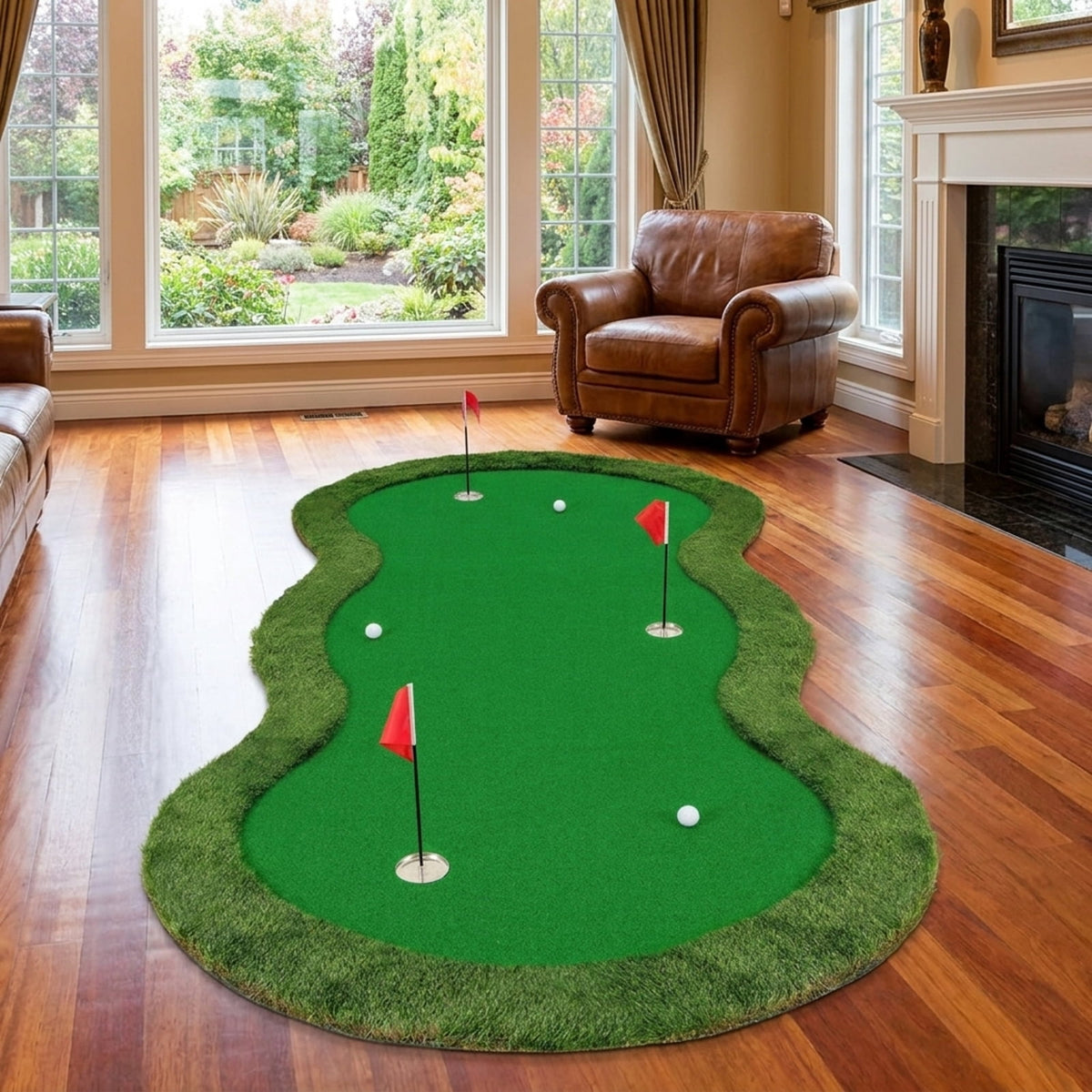 Airfind Foldable Golf Chipping Mat with realistic turf and multiple target holes for backyard practice plus portable case and easy roll-up storage, Green