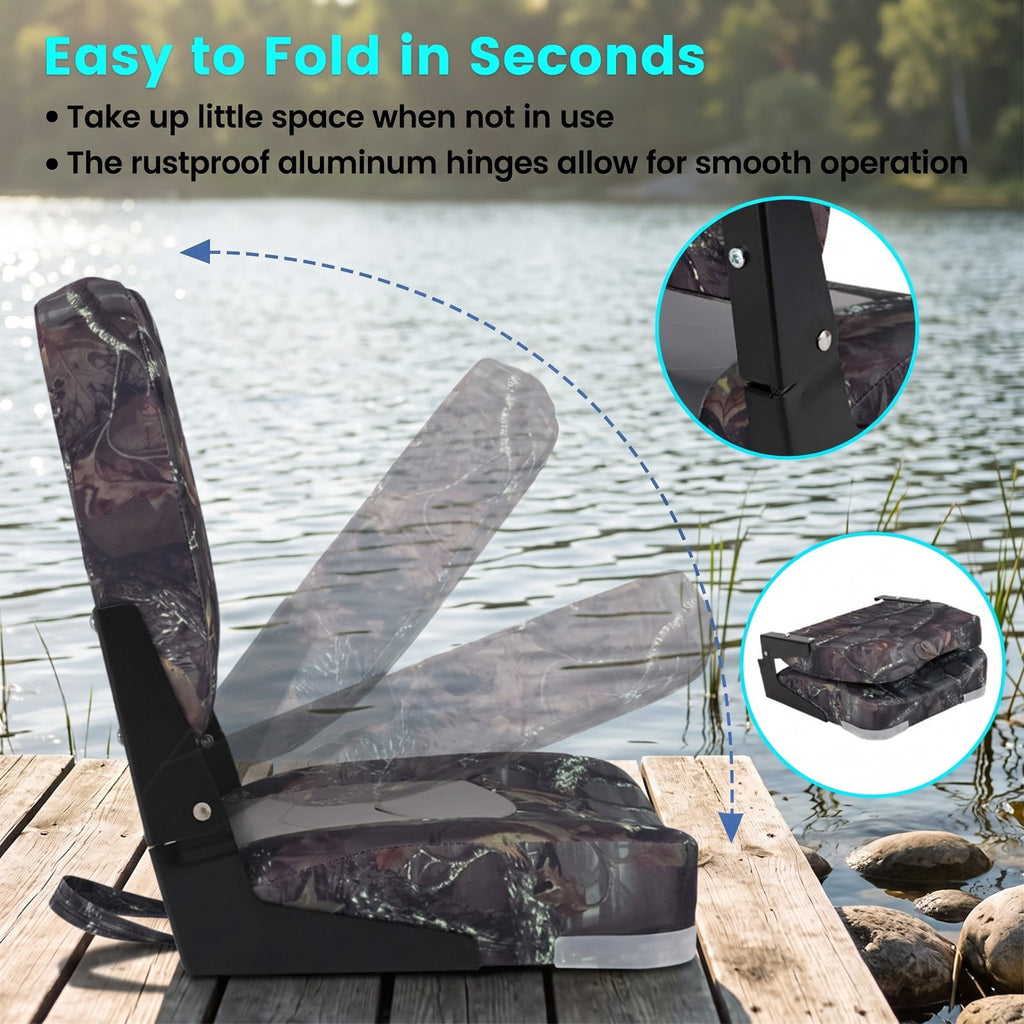 Airfind Folding Low Back Boat Seats 2 Pack with Thick Sponge Padding and Aluminum Hinges for Fishing and Cabin Boats, Camouflage