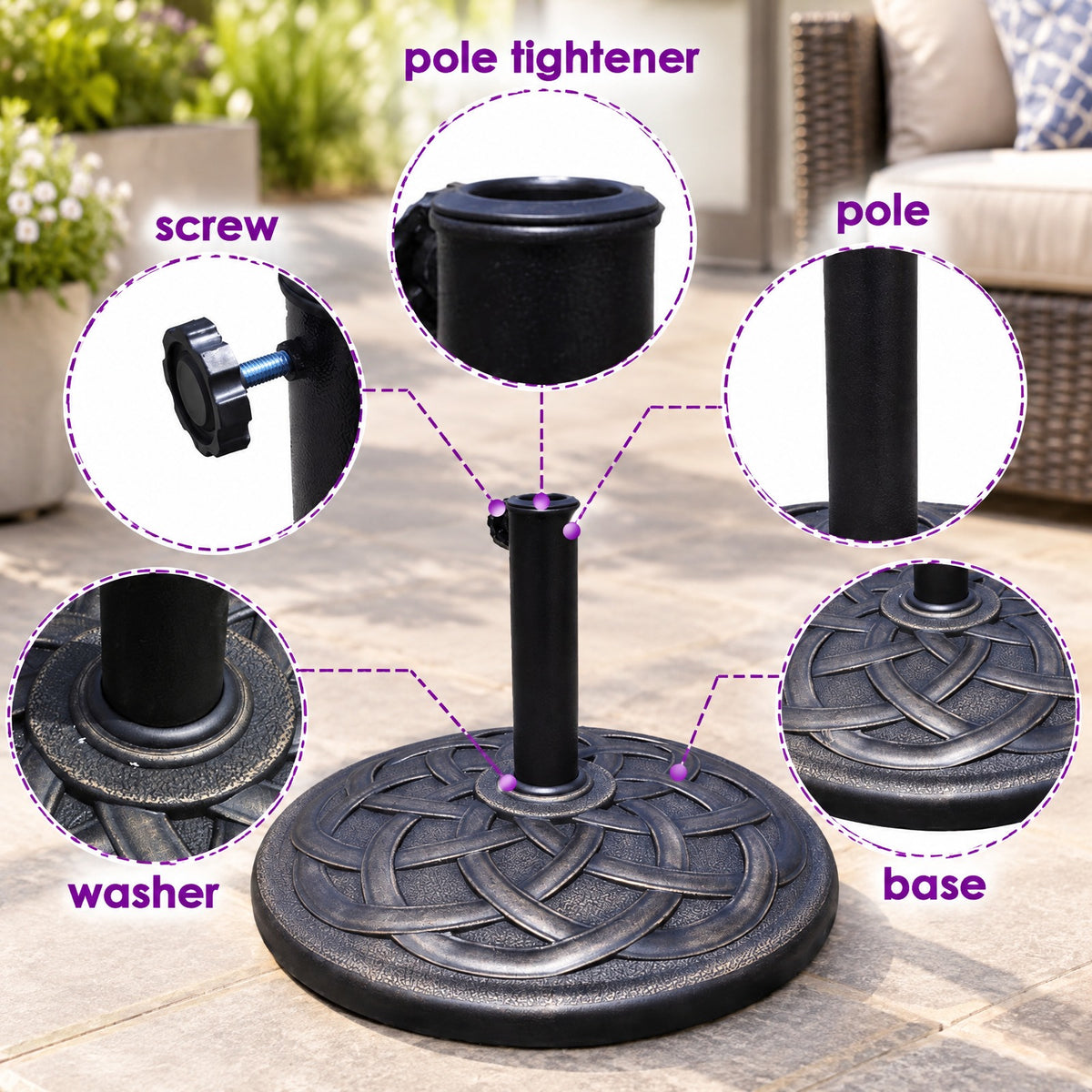 Airfind 22 Inch Heavy Duty Round Umbrella Base Stand, Steel upright and resin base Round base Frame, Bronze