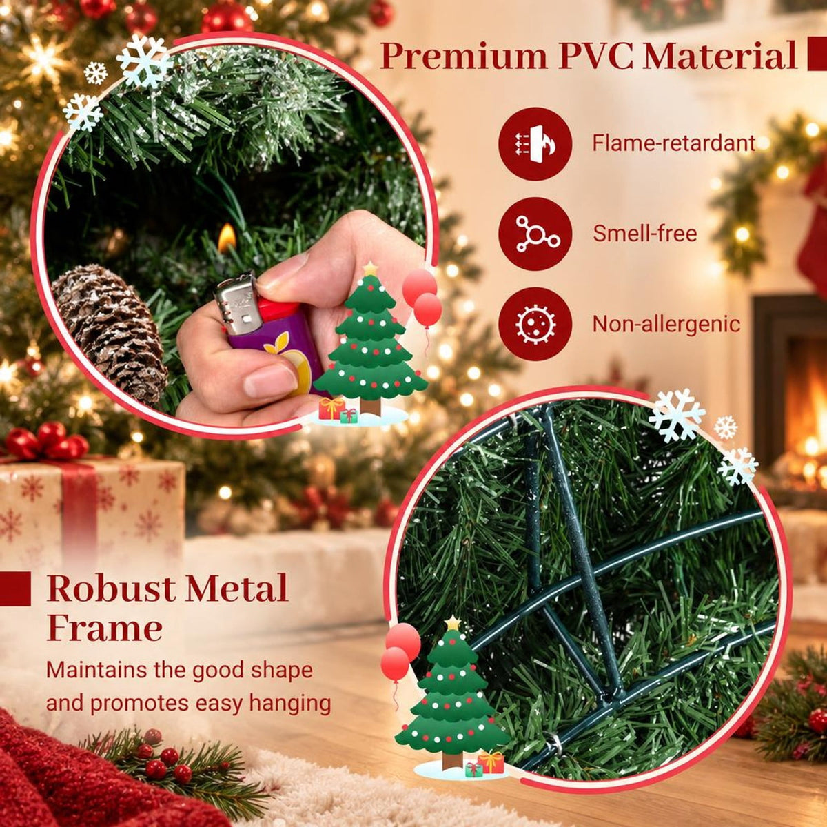 Airfind 60 Inch Pre-Lit Artificial Christmas Wreath 200 LED Warm White Lights-1 Piece, PVC Metal Frame, 60 x 60 Footprint, White
