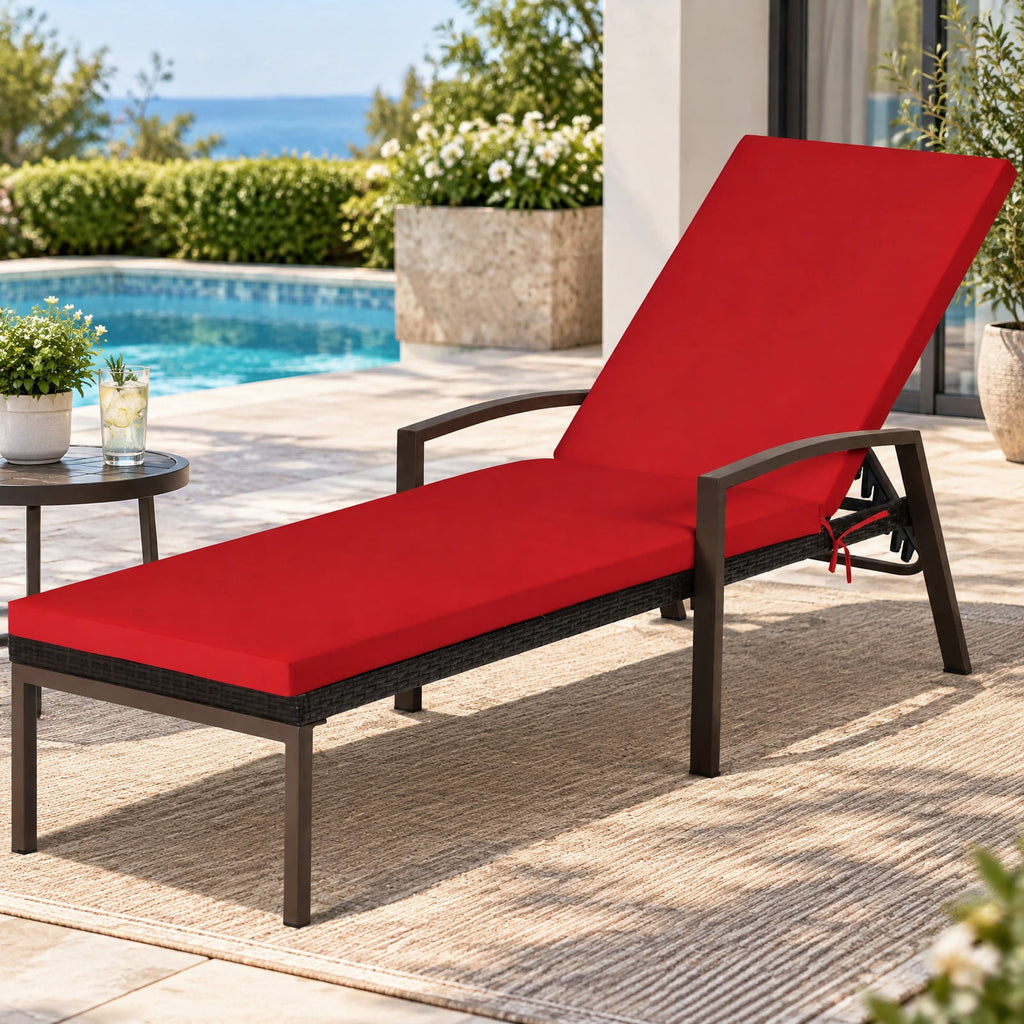 Airfind 2 Pieces Patio Rattan Adjustable Back Lounge Chair with Armrest and Removable Cushions, 400 lbs Capacity, Steel Rattan Frame, Red