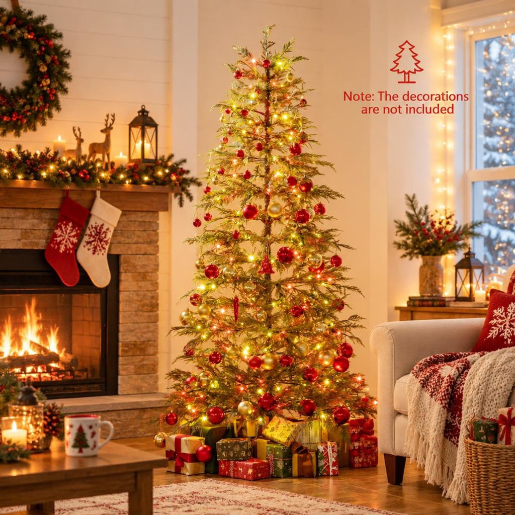Airfind 6.5 Feet Artificial Christmas Tree with Branch Tips and Colorful LED Lights, Green, a light controller for convenient operation