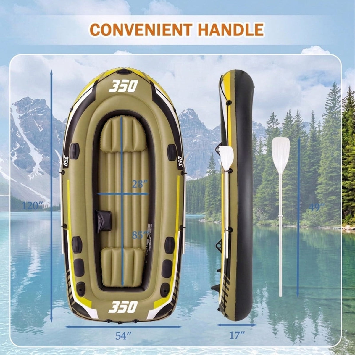 Airfind Heavy Duty Inflatable Fishing Boat 4 Person Raft Set with Aluminum Oars and Rod Holders for Fishing Drifting and Water Adventures, Green