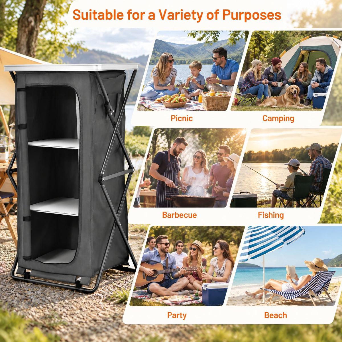 Airfind Folding Camping Storage Cabinet with 3 Shelves and Carry Bag, 33 lbs Weight capacity of each shelf: 11 lbs L: Capacity, Gray