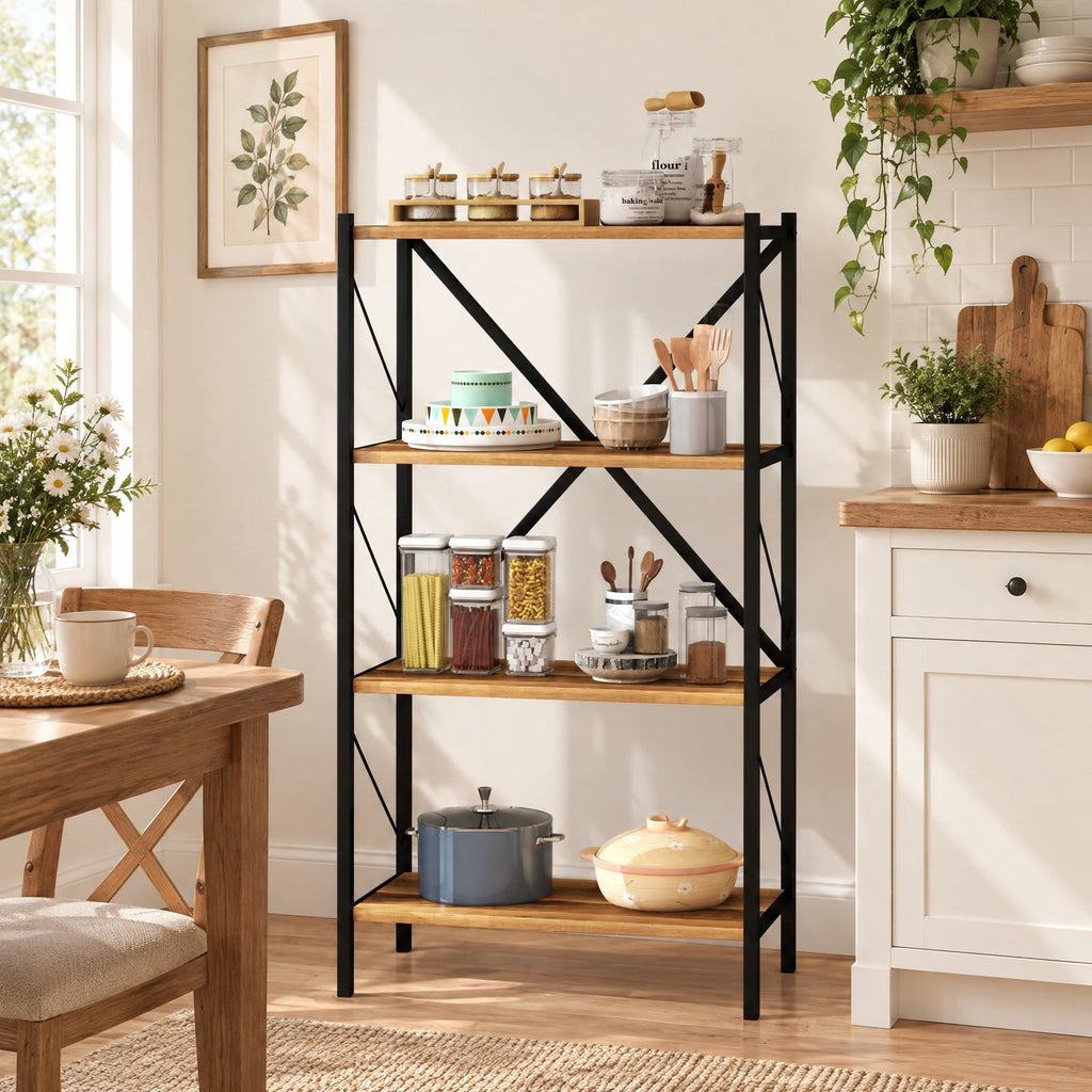 Airfind 4-Tier Bookshelf with Heavy-Duty Metal Frame, 5.5 lbs Capacity, Metal Engineered Wood Frame, Walnut