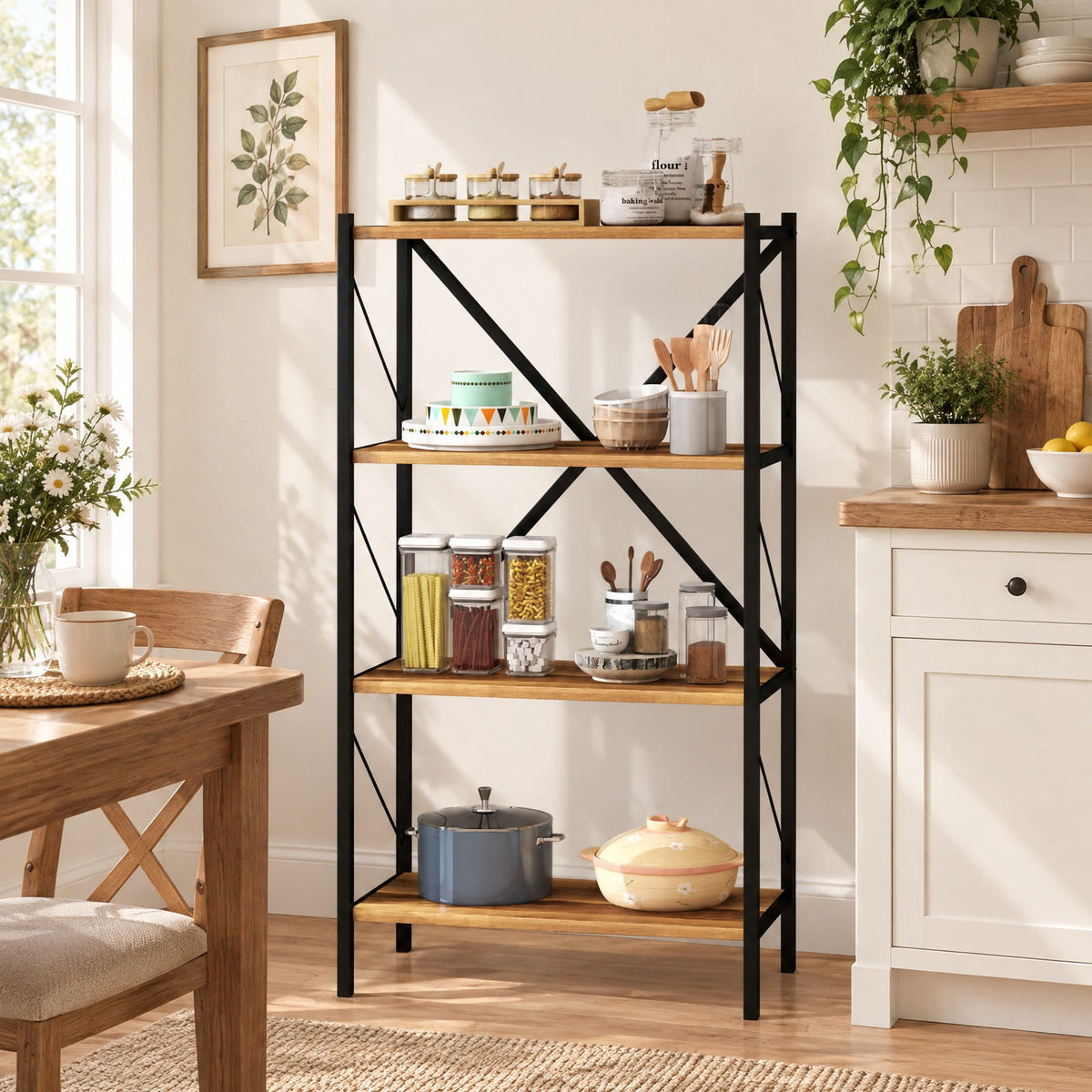 Airfind 4-Tier Bookshelf with Heavy-Duty Metal Frame, 5.5 lbs Capacity, Metal Engineered Wood Frame, Walnut