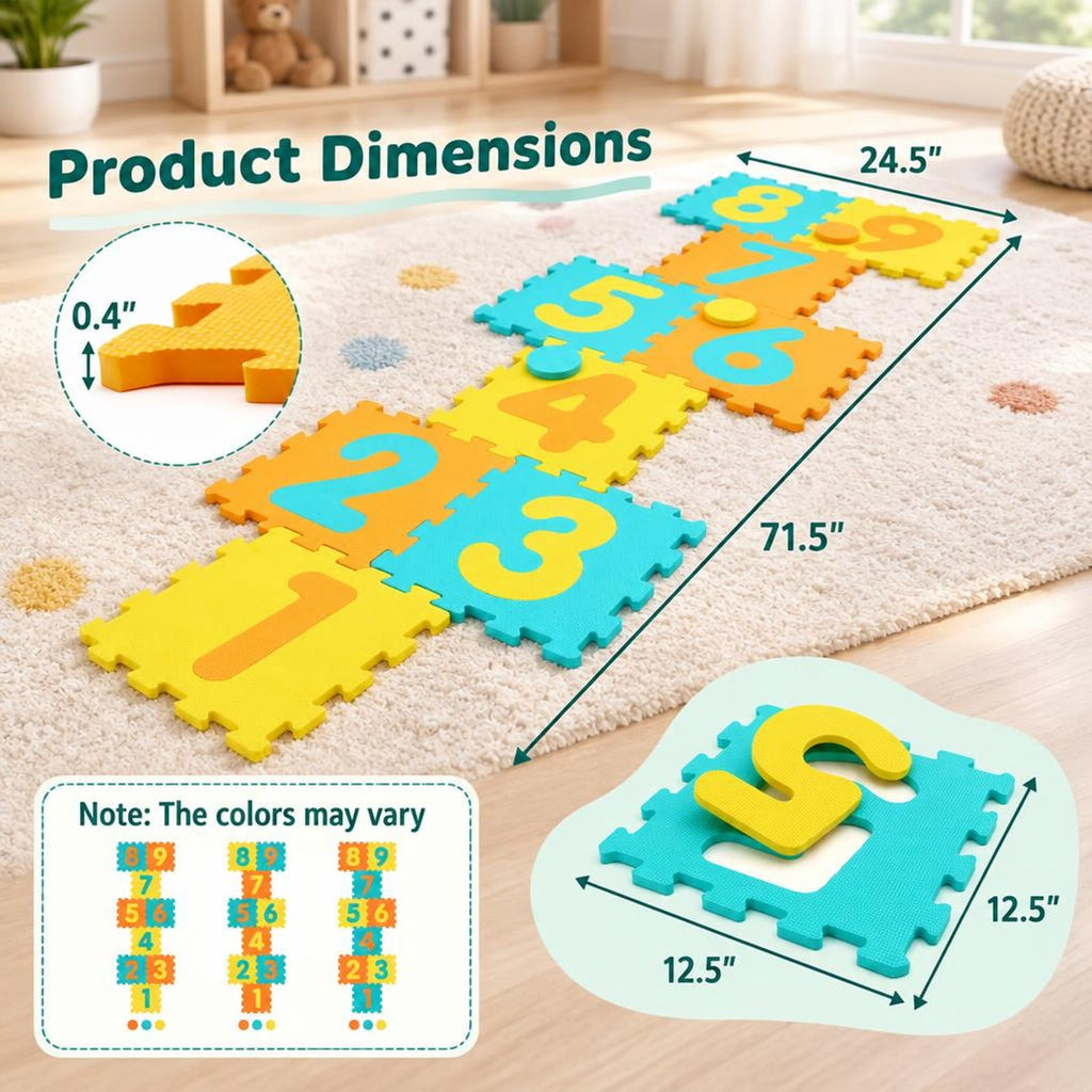 Airfind 9 Pieces Interlocking Foam Puzzle Floor Mat with 3 Marker Discs, EVA Foam Single Piece Frame, for 10 Months+, 71.5 Inch x 24.5 Inch Footprint