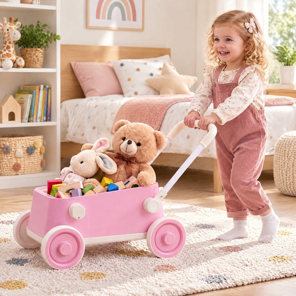 Airfind Child Push Walker with Wheels and Foldable Handlebar and Storage Basket, Pp, Model TQ10527PI with PP Metal Construction, Unspecified