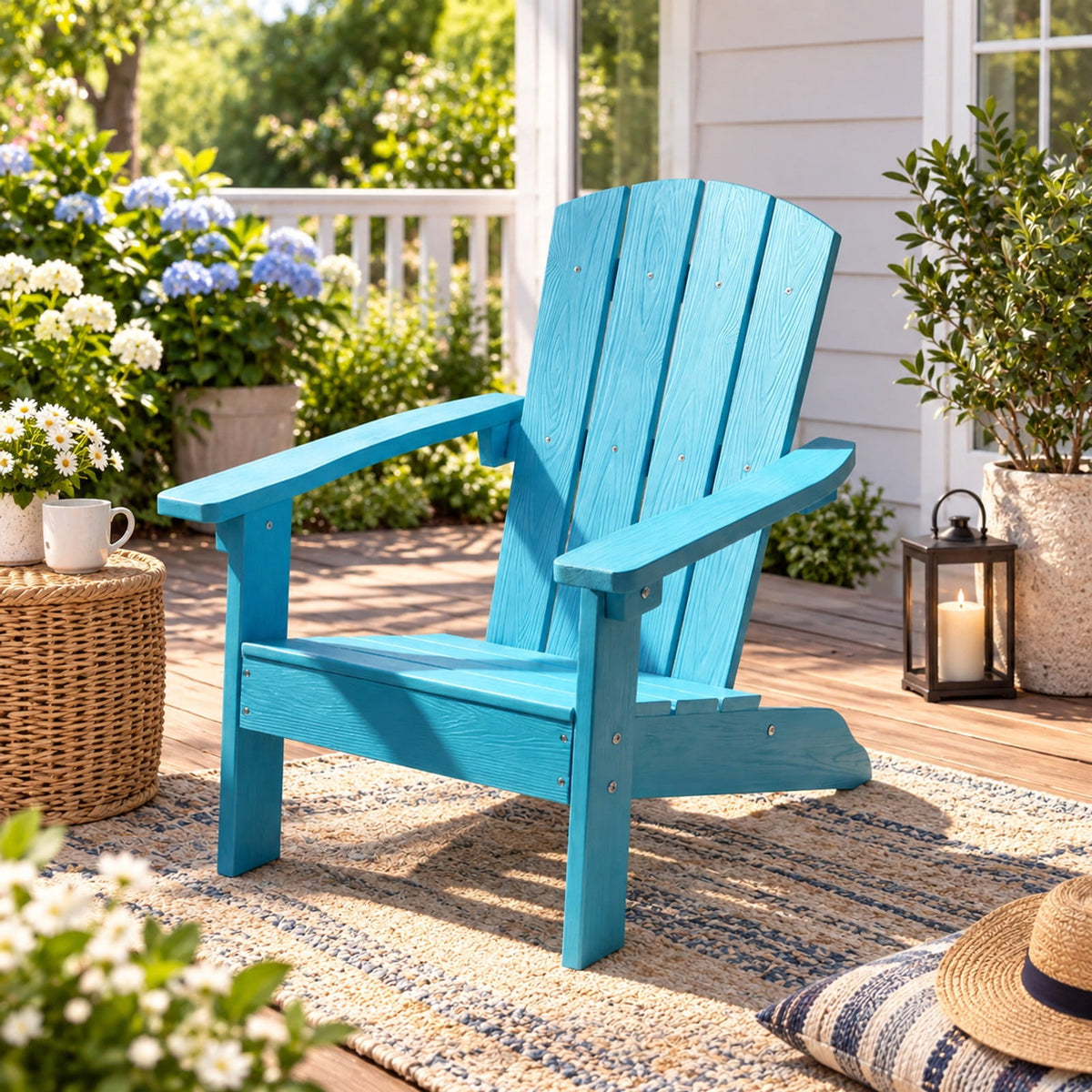AIRFIND Kids Adirondack Chair with Slatted Back, Wide Armrests and Reinforced Base, HIPS Outdoor Seat for Ages 3 to 8, 165 lb Capacity, Turquoise