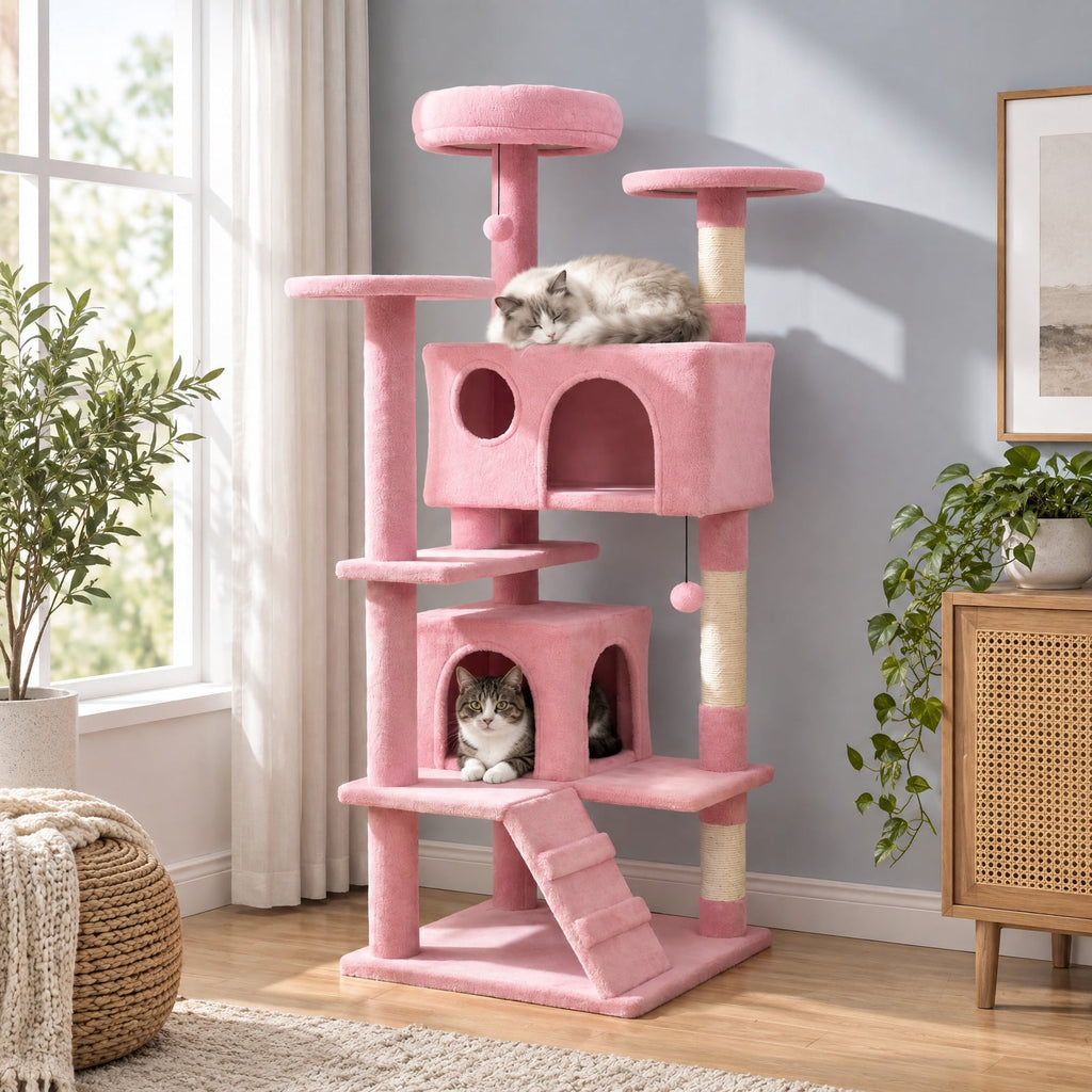 Airfind 52 Inch Tall Cat Tree Tower for Indoor Cats, 22 lbs Capacity, Engineered Wood Sponge Plush Fabric Sisal Frame, Light Gray