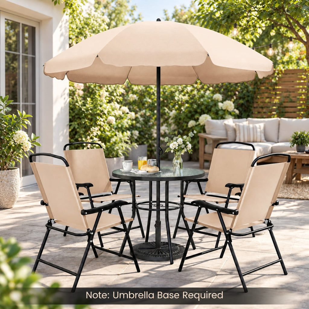 Airfind 6 Pieces Patio Dining Set with Umbrella and 4 Folding Armchairs, 165 lbs Capacity, Metal Fabric Frame, 23 x 21.5 x 34 Footprint, Beige