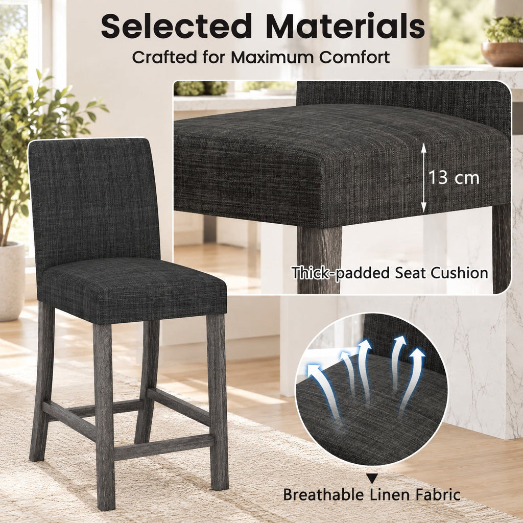 Airfind Counter Height Bar Stools Set of 2 with Back and Footrest, Rubber Wood MDF Linen Fabric Sponge Frame, Gray