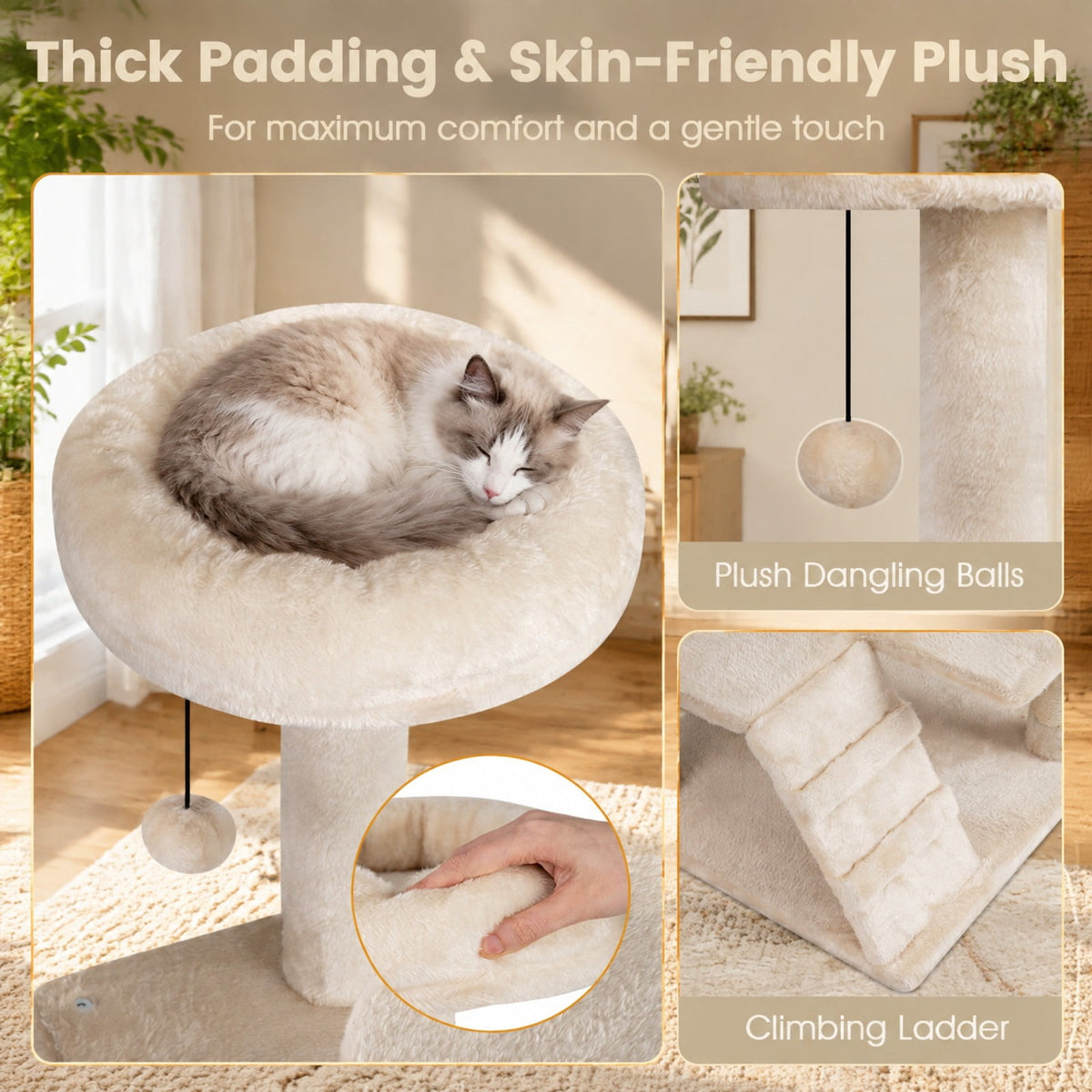 Airfind 52 Inch Tall Cat Tree Tower for Indoor Cats, 22 lbs Capacity, Engineered Wood Sponge Plush Fabric Sisal Frame, Beige